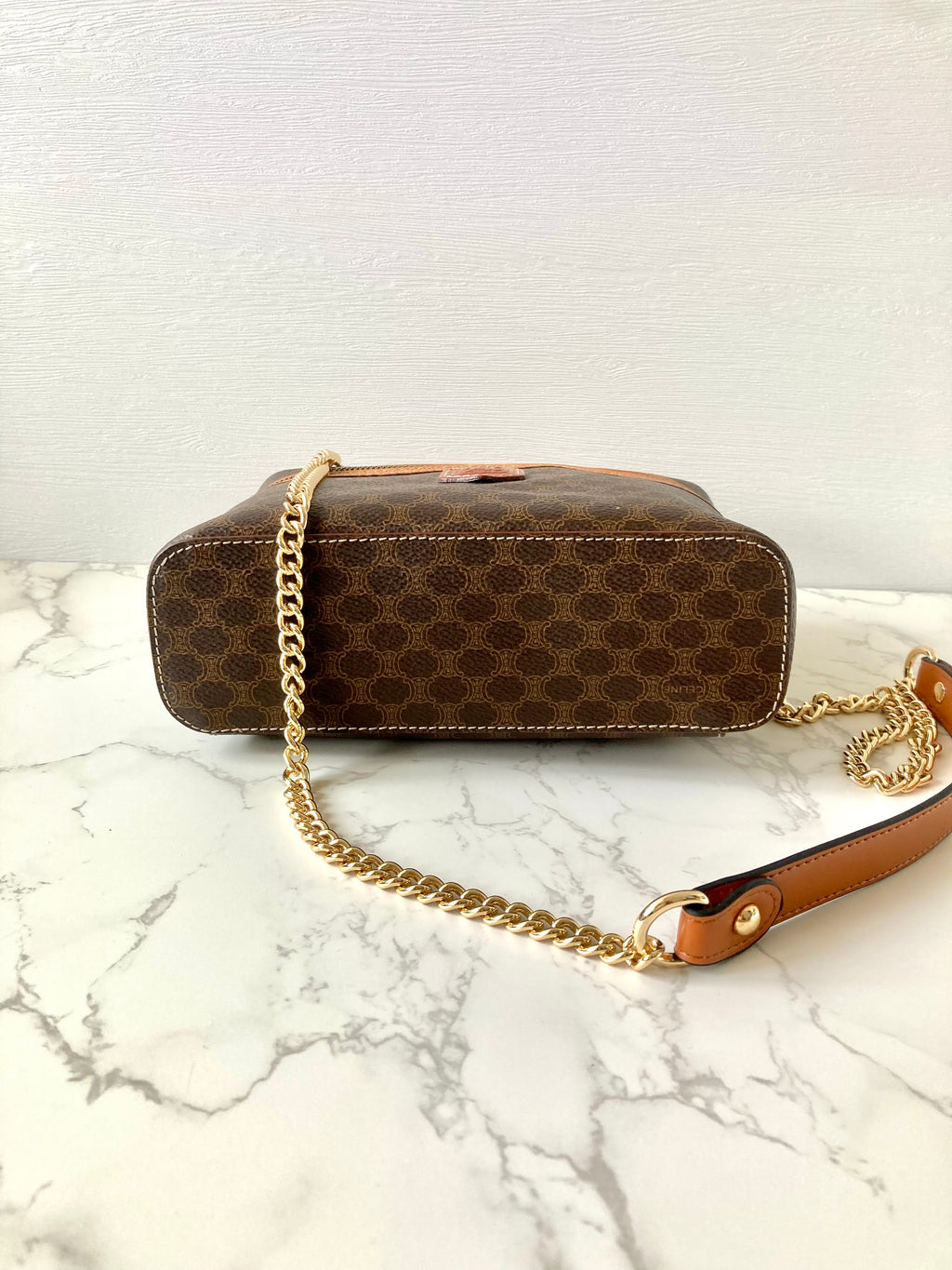 CELINE Brown Monogram Vanity Case / Crossbody Chain Bag