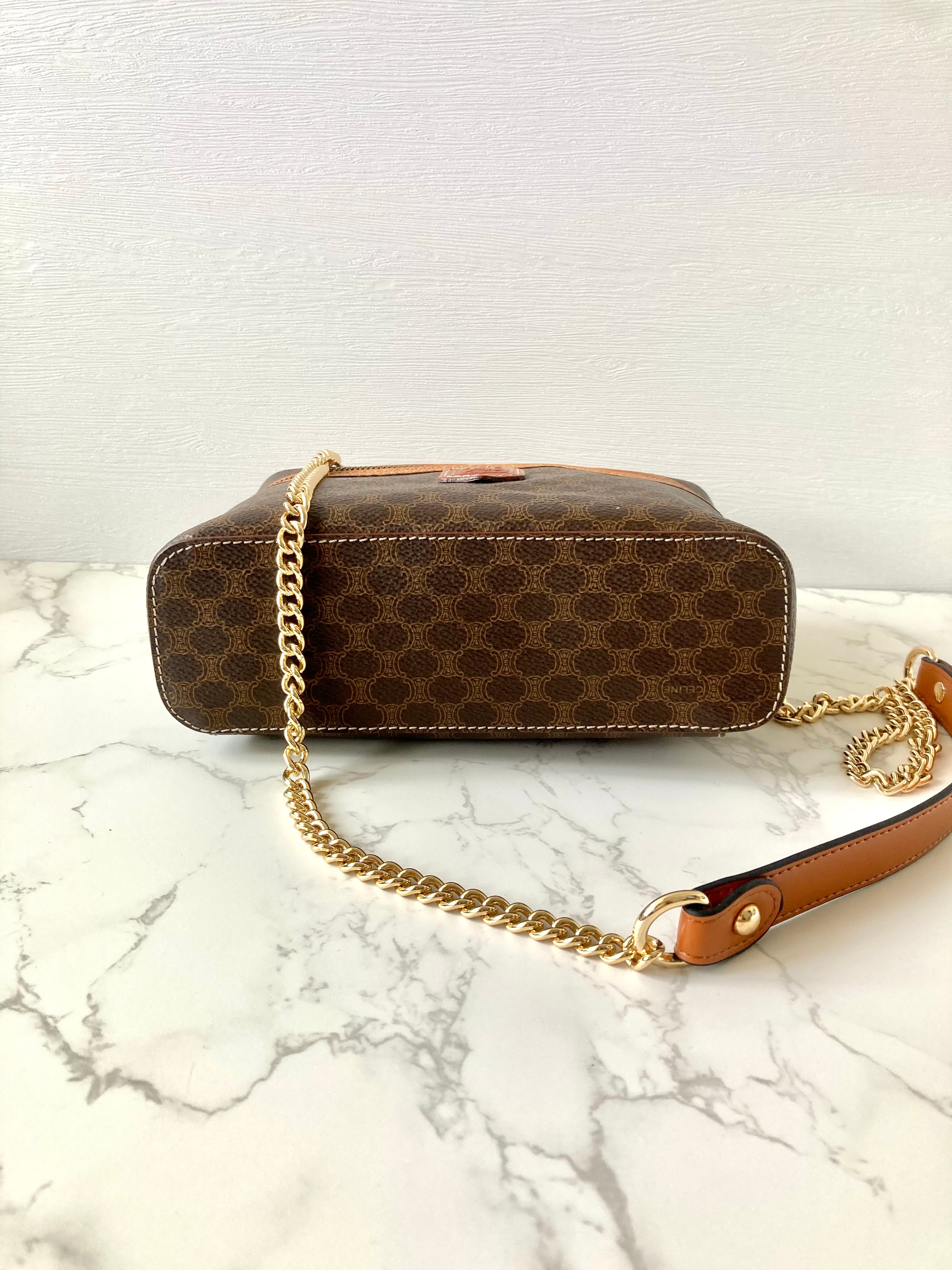 CELINE Brown Monogram Vanity Case / Crossbody Chain Bag