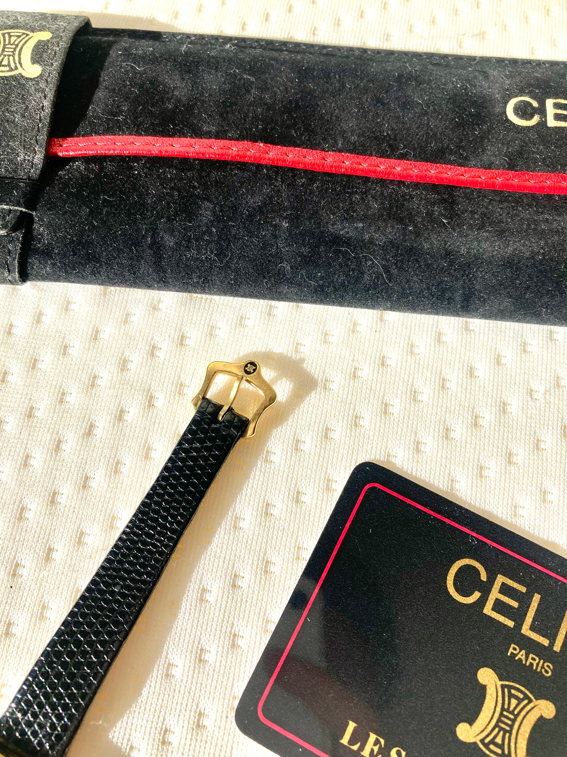 CELINE Black x Gold Hexagon Horse Carriage Watch