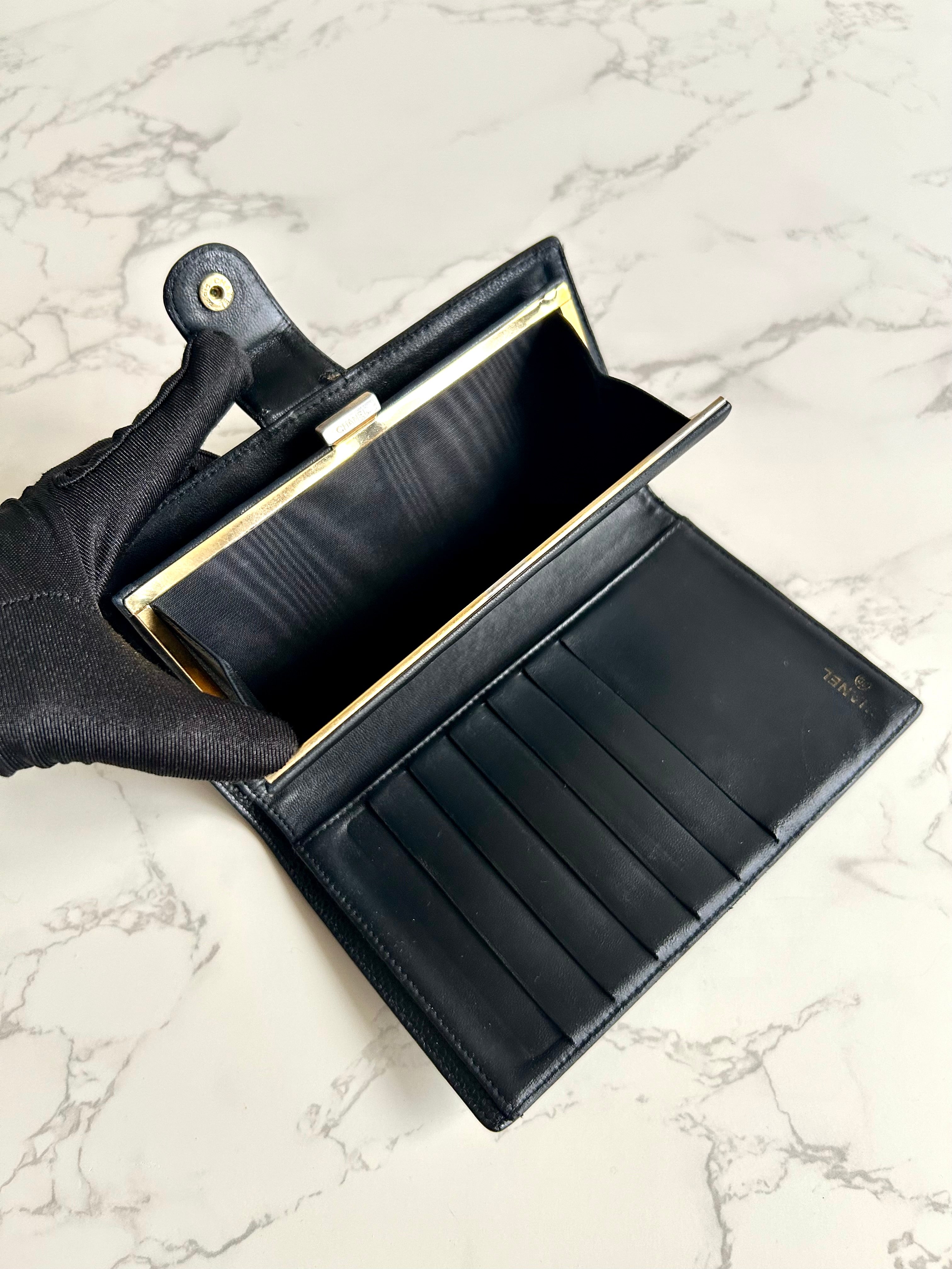 CHANEL Black Classic Caviar Leather Long Wallet/Wallet