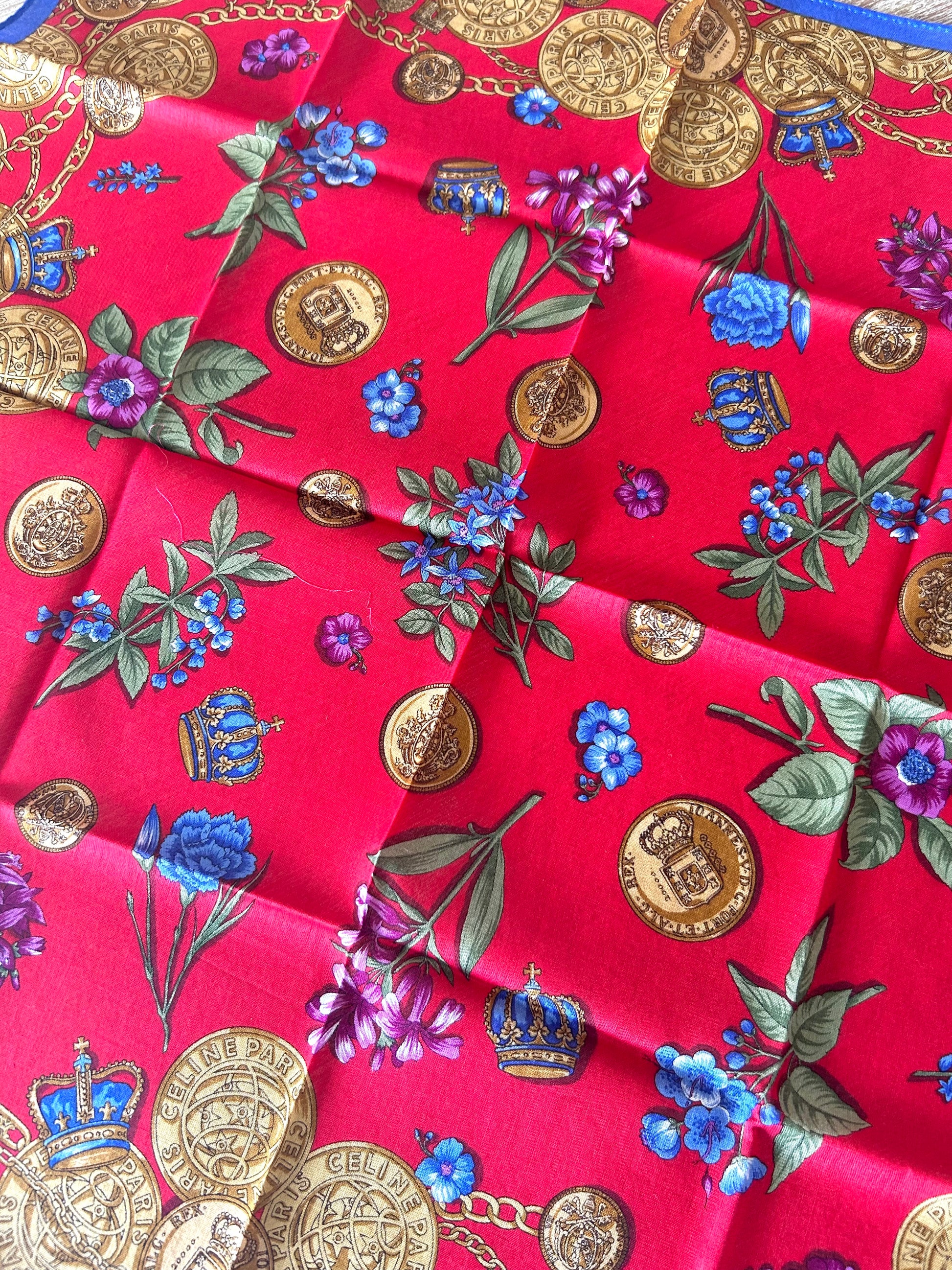 女神節滿額 HKD$3888贈品 - CELINE紅藍金幣方型絲巾 46x46cm