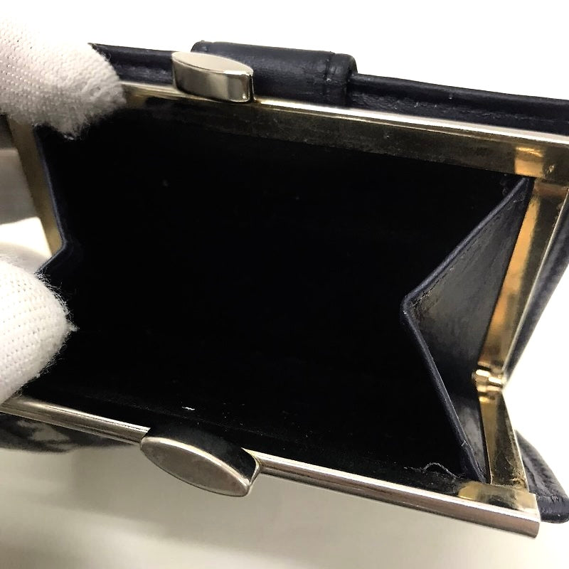 CHRISTIAN DIOR Dark blue old flower leather short clip gold wallet / wallet - Japanese second-hand Vintage
