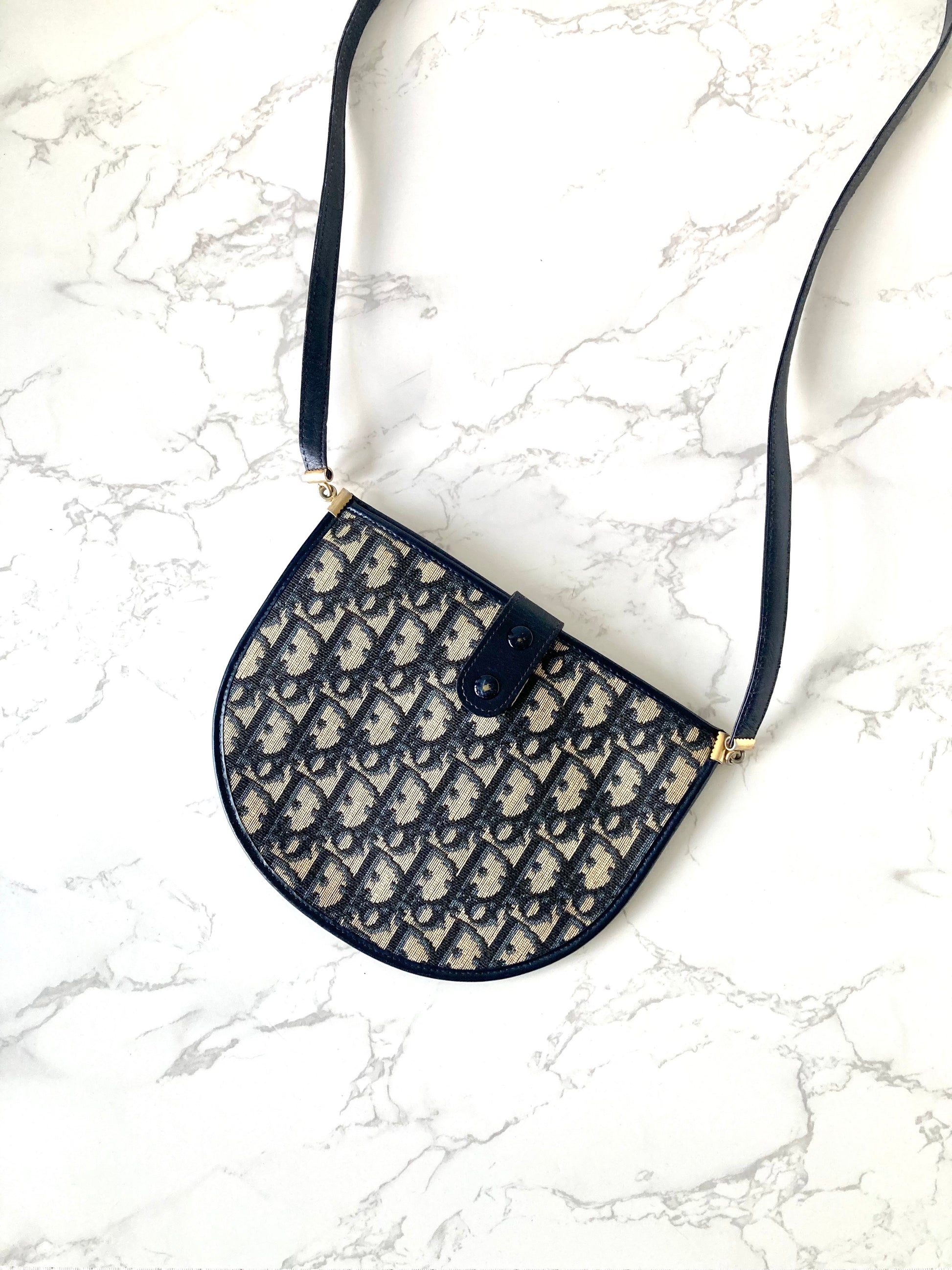 CHRISTIAN DIOR Navy x Beige Trotter Mini Bobby Two-way Bag