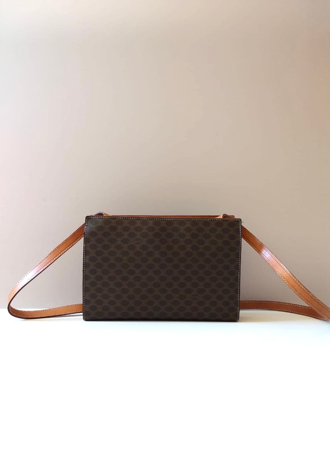 CELINE Large Ring Brown Old Flower Leather Side Bag / Crossbody Bag