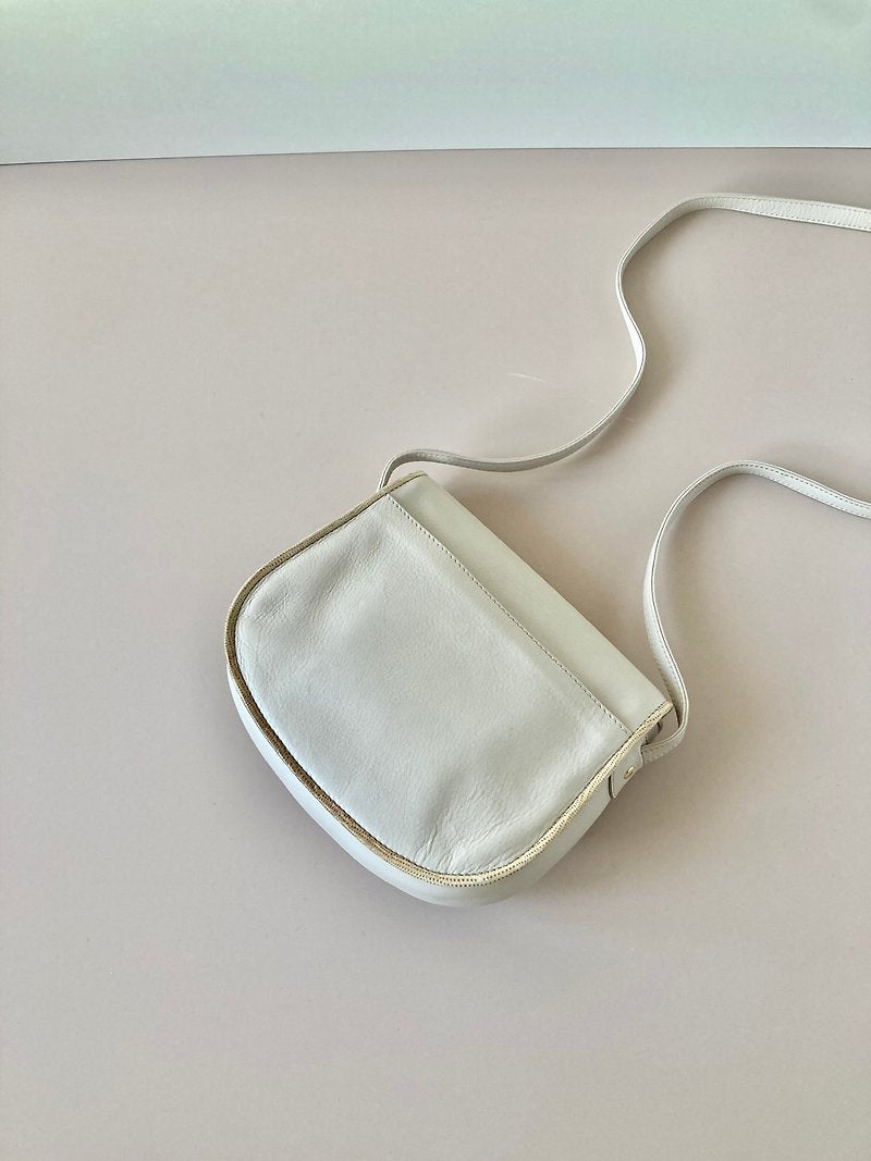 CELINE rare white gold emblem leather messenger bag / side bag / oblique bag