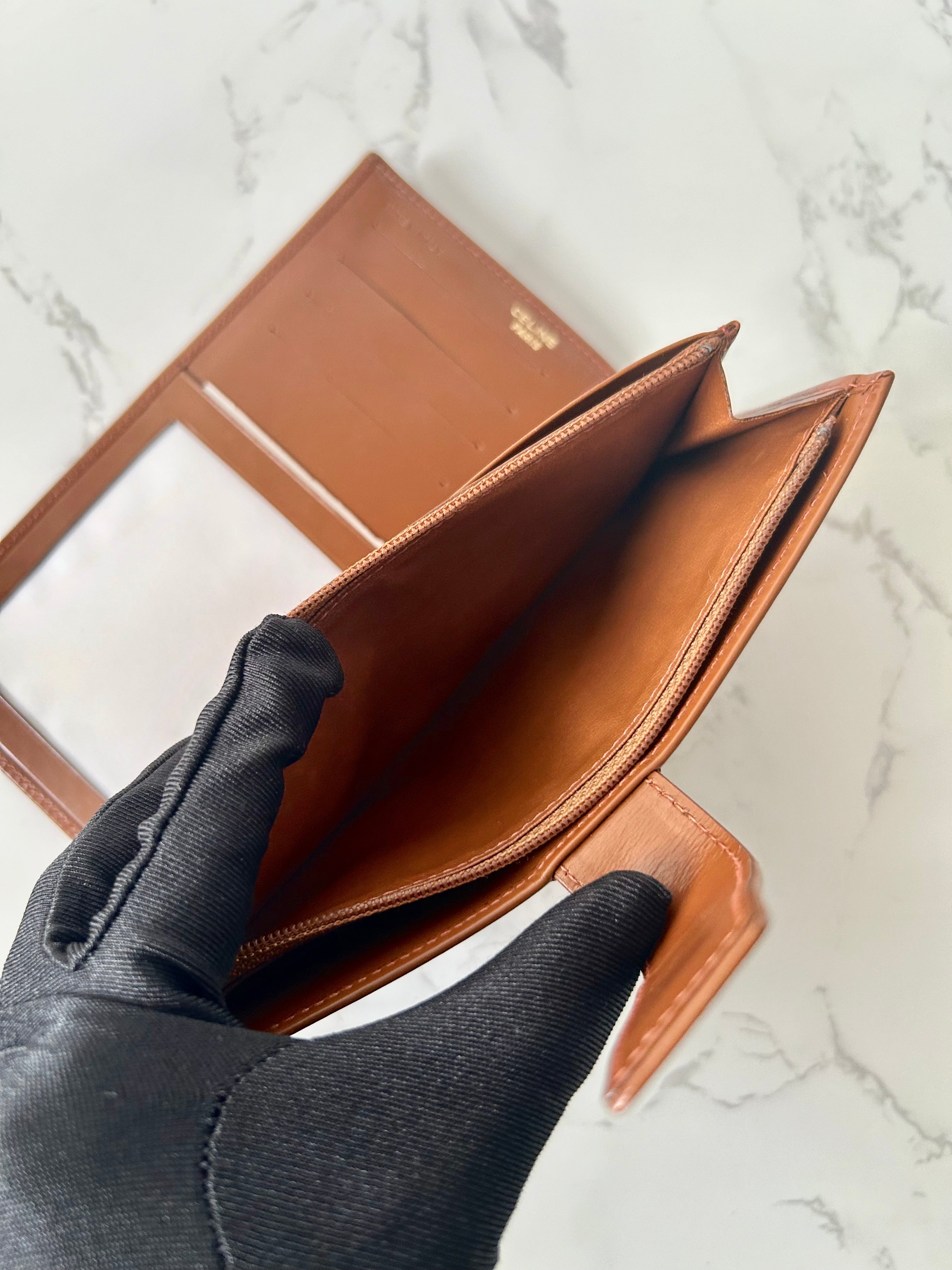 CELINE Brown Gold Ring Leather Long Wallet / Wallet