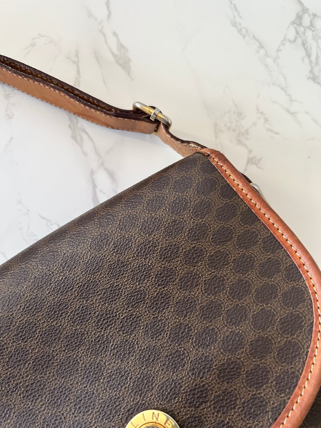 CELINE Rare Planet Brown Old Flower Leather Tofu Small Bag/Side Bag/Messenger Bag