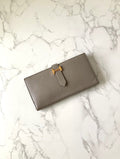 HERMES Bearn Elephant Grey Gold Buckle Epsom Leather Long Wallet/Wallet/Purse
