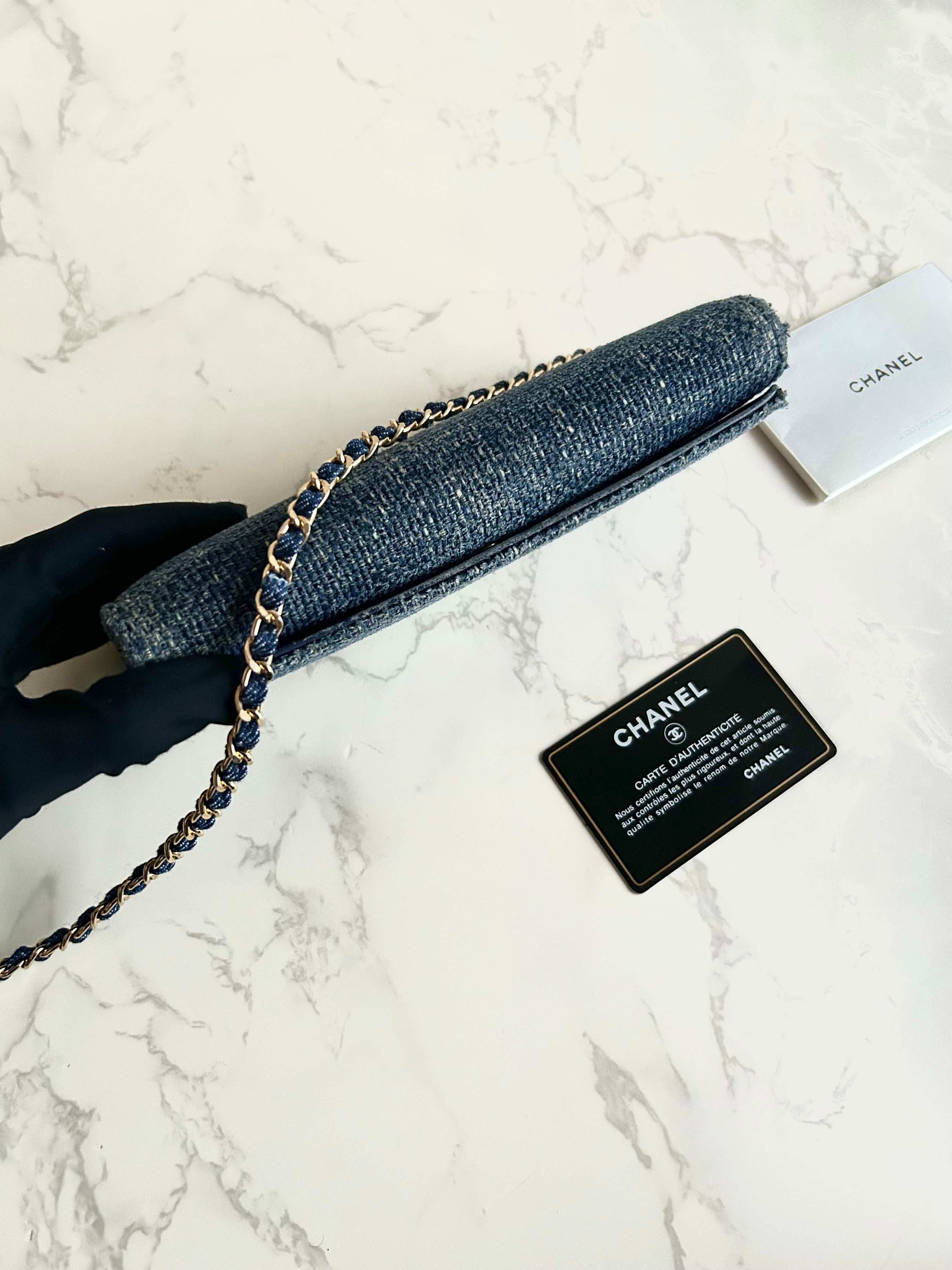 Rare Full Set Chanel Denim Patchwork WOC Shoulder Bag Crossbody Bag Long Wallet