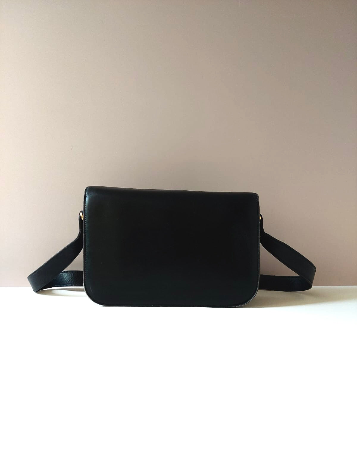 CELINE Classic Carriage Gold Buckle Black Leather Side Bag