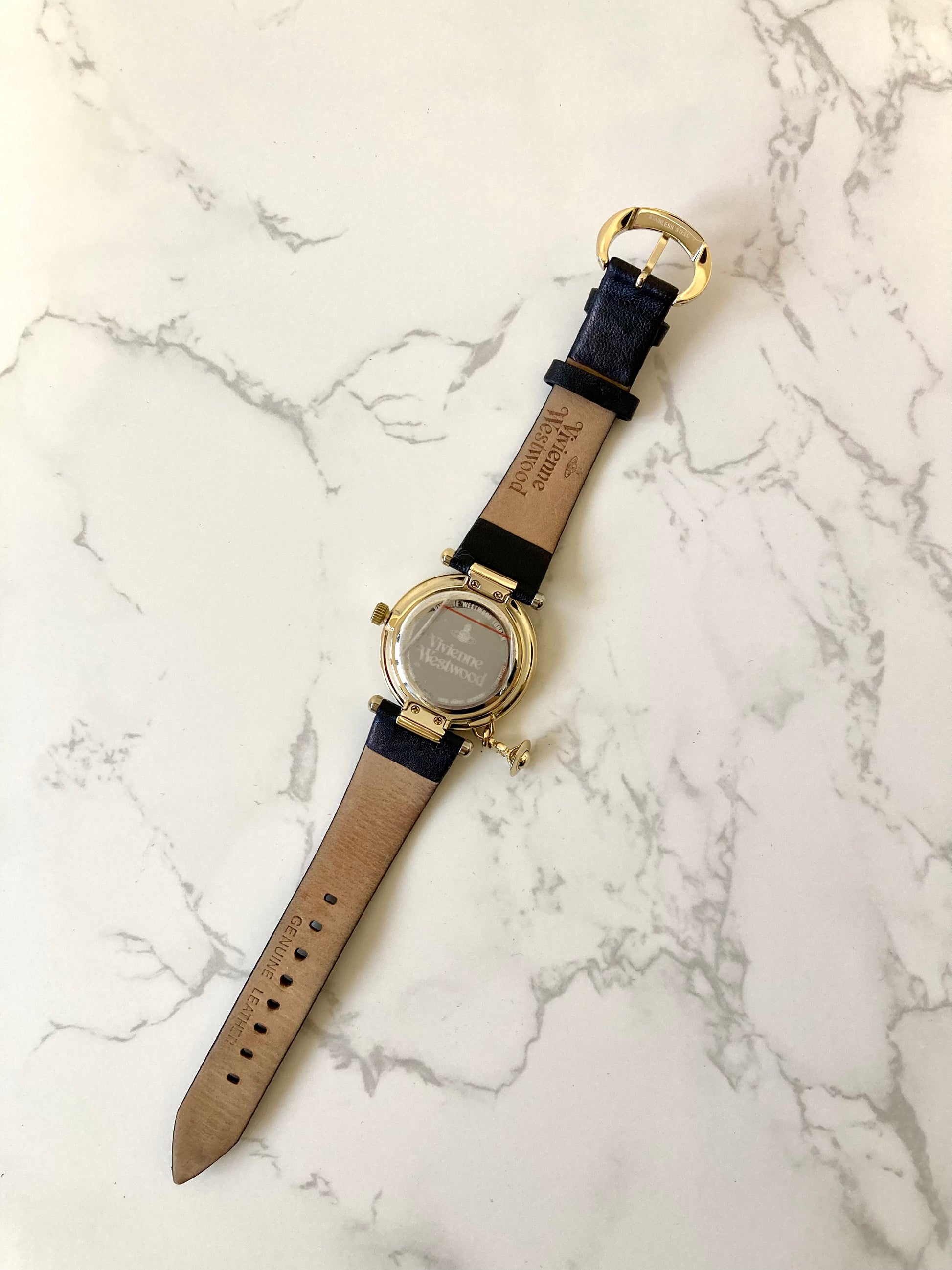 VIVIENNE WESTWOOD Black x Gold Unisex Quartz Watch with Planet Accessory