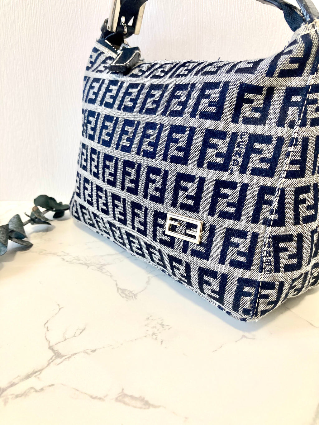 FENDI Navy Blue Zucchino Lunchbox Handbag