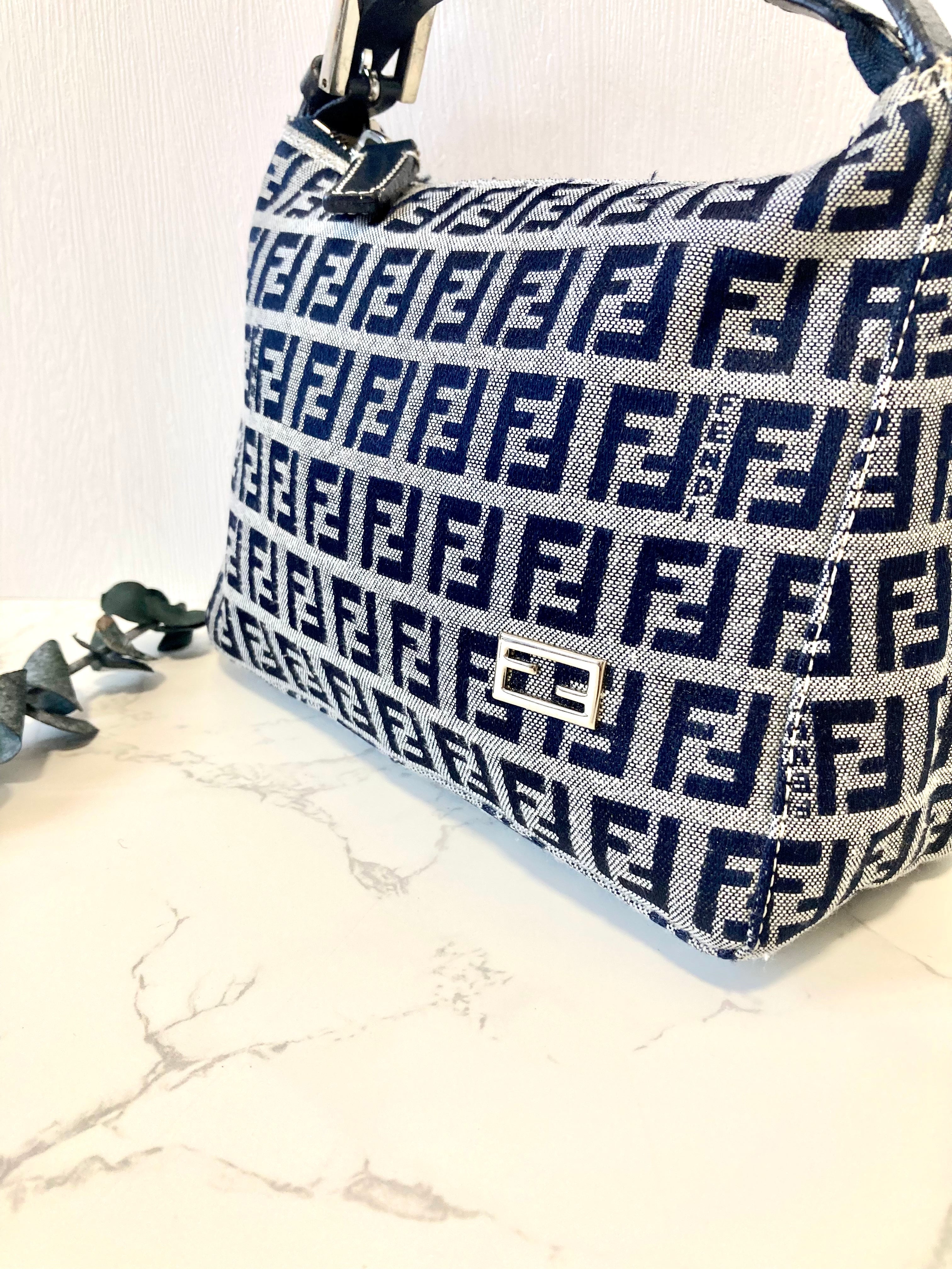 FENDI Navy Blue Zucchino Lunchbox Handbag