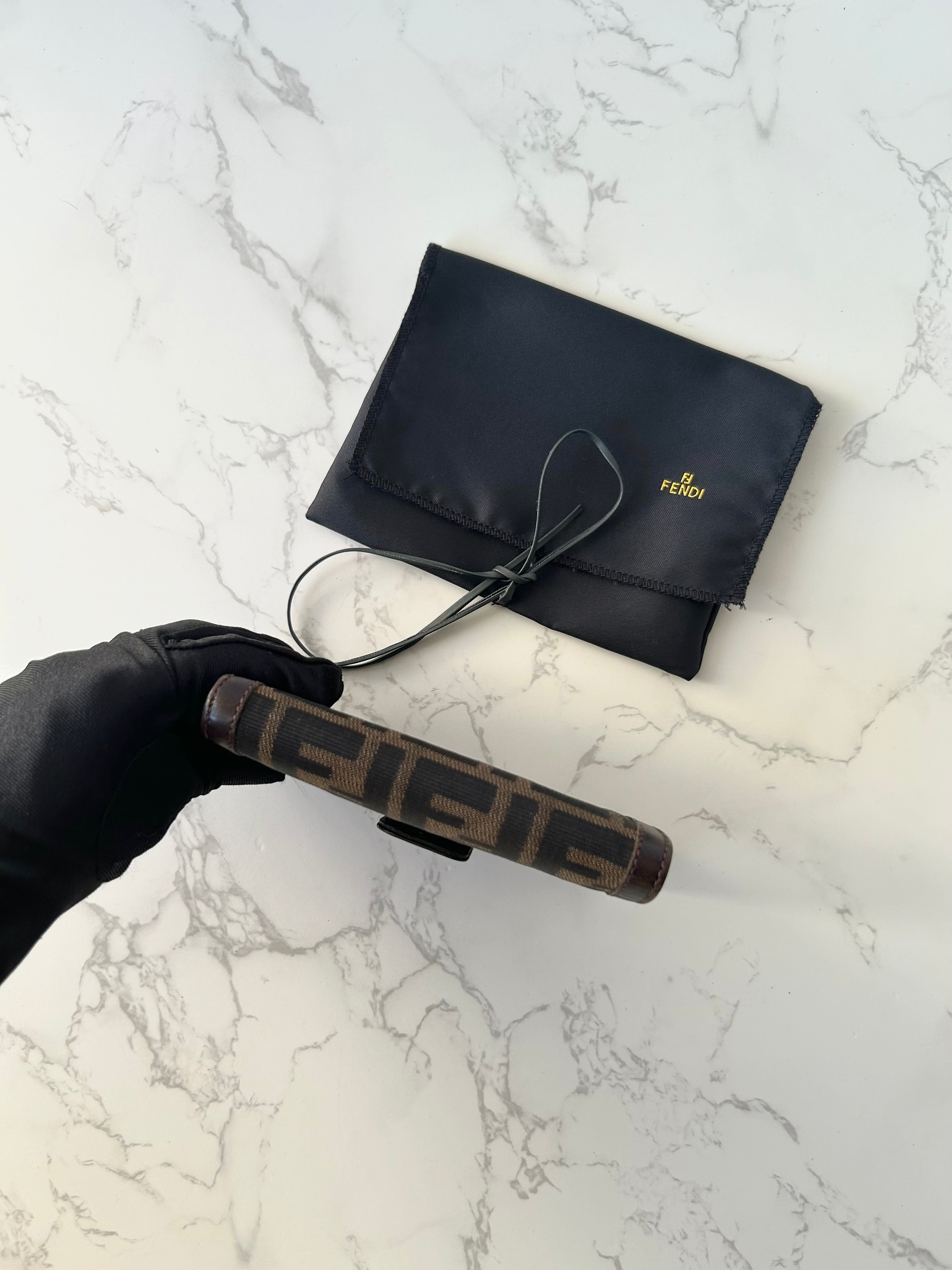 FENDI Zucchino Brown Monogram Bi-Fold Wallet/ Short Clip/ Coin Purse
