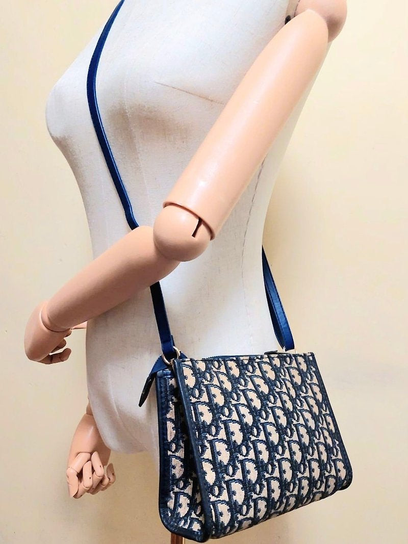 CHRISTIAN DIOR dark blue monogram shoulder bag/side bag/oblique bag - Japanese second-hand Vintage