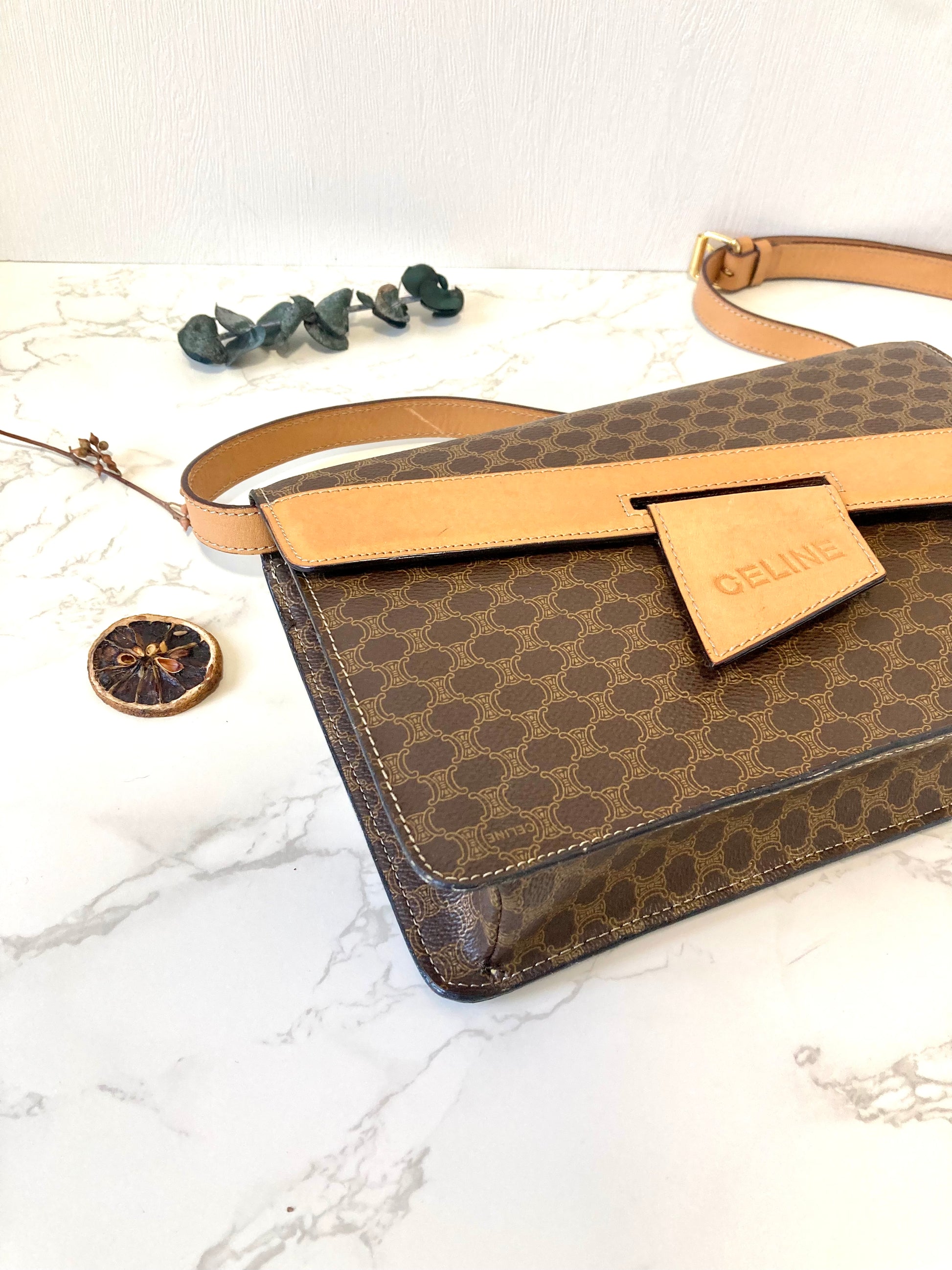 CELINE Rare Brown Macadam Crossbody Messenger Bag