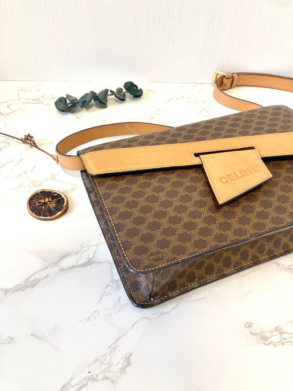 CELINE Rare Brown Macadam Crossbody Messenger Bag