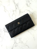 CHANEL Black Plaid Lambskin Silver Label Long Wallet/Wallet