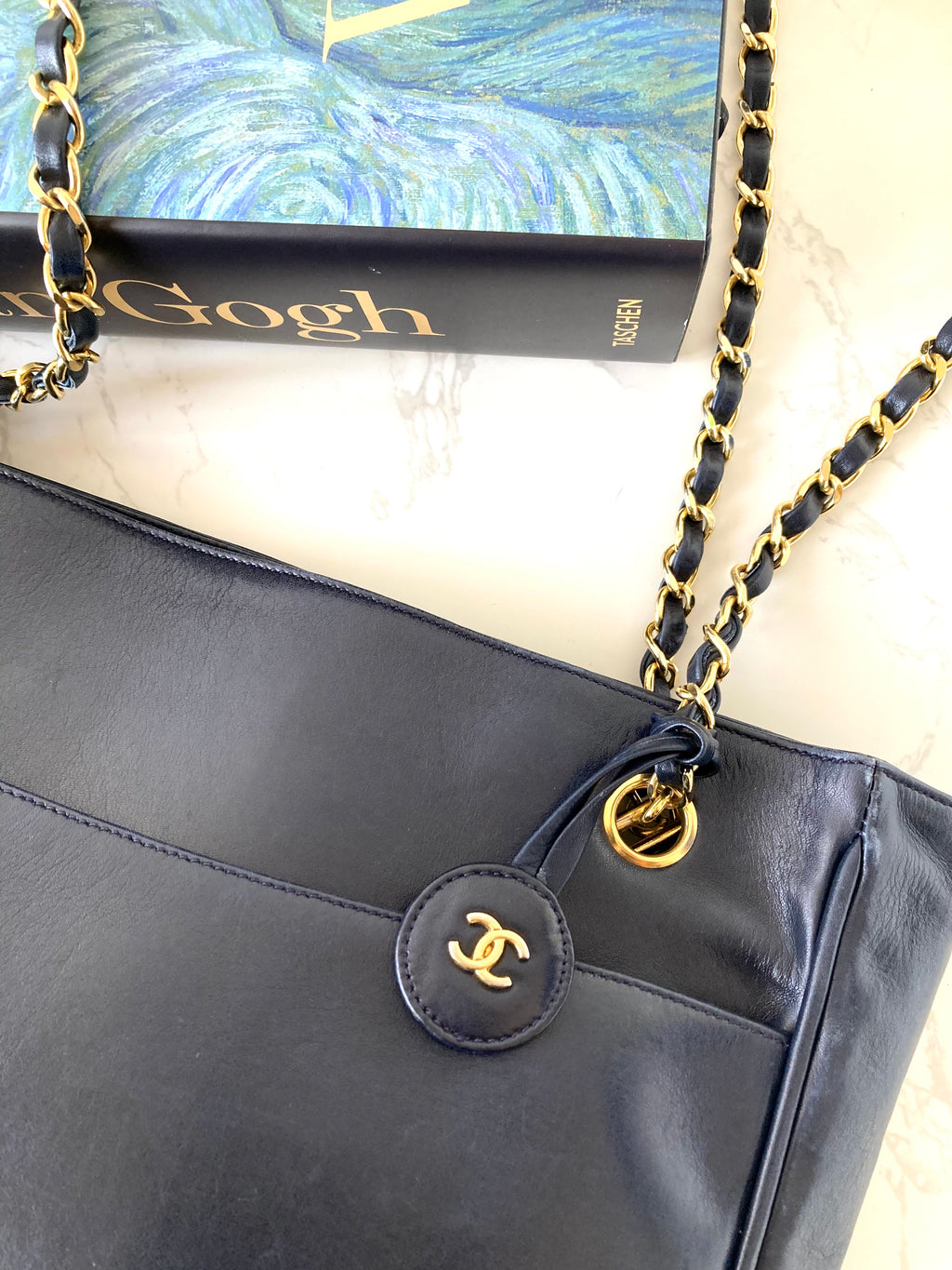 CHANEL Metalasse Black x Gold Chain Tote Bag