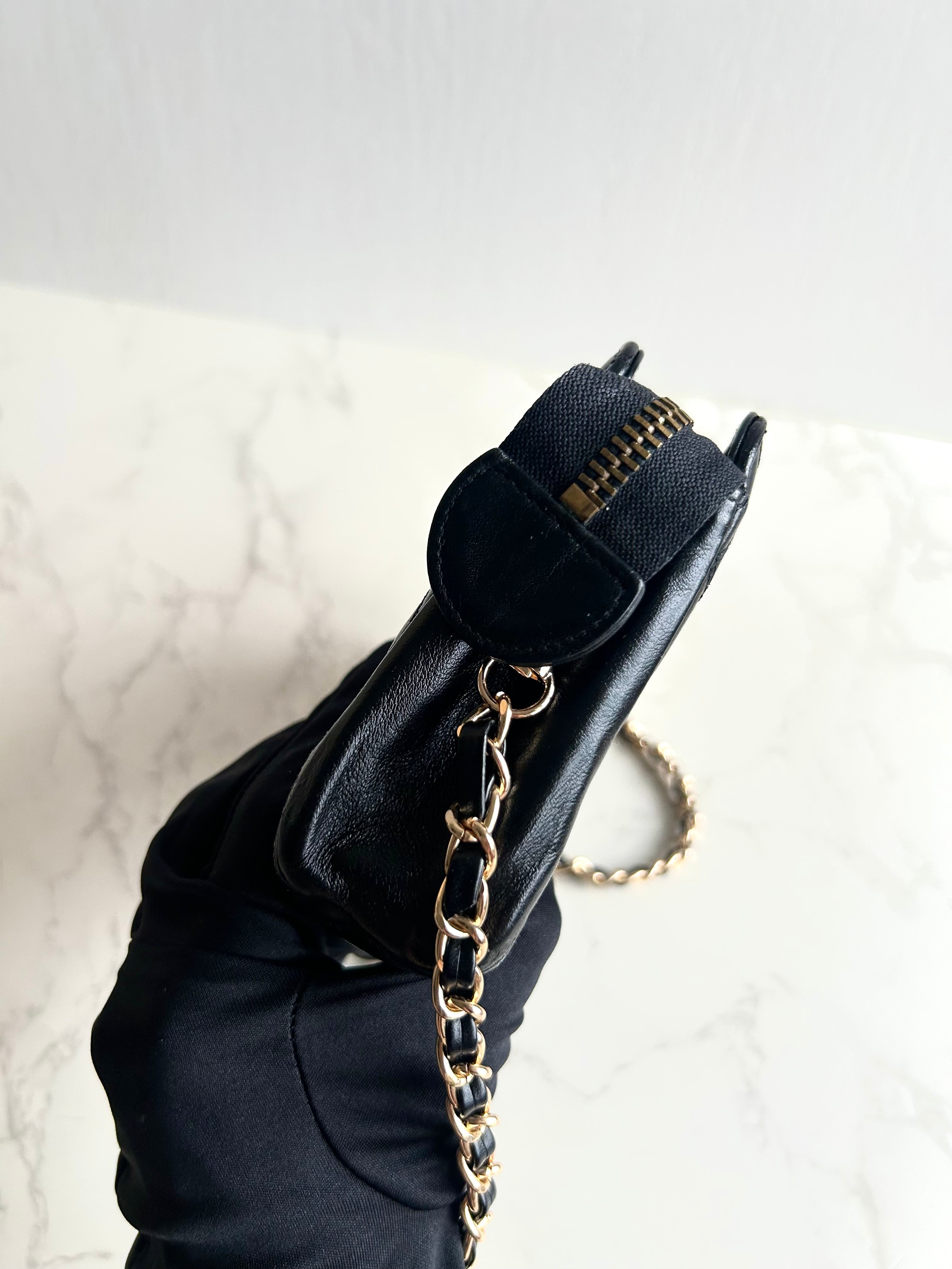 Chanel黑金色小羊皮革斜背包 單肩包 側背包 中古包