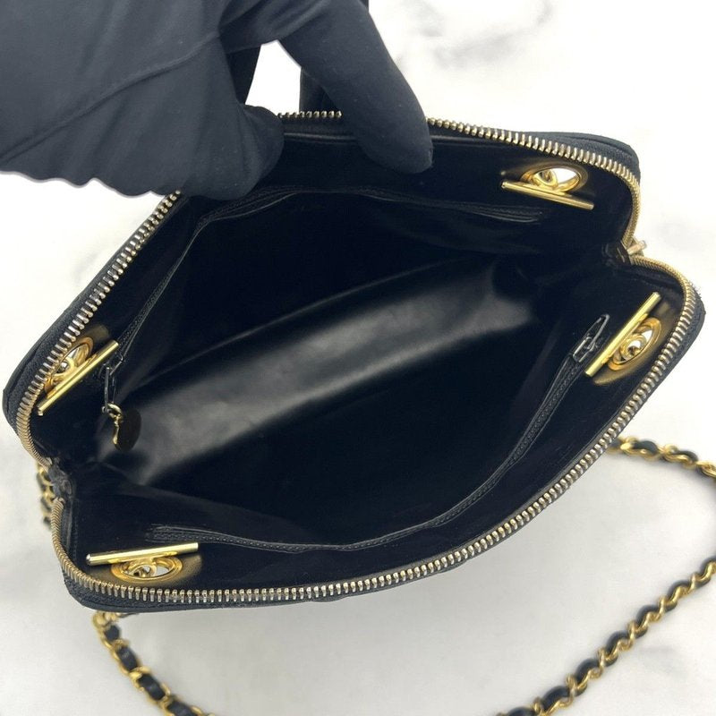 CHANEL black shell chain tote bag / side backpack