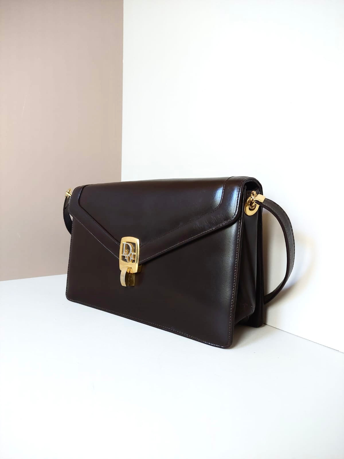 CHRISTIAN DIOR Rare Brown Leather Accordion/Envelope Bag/Shoulder Bag