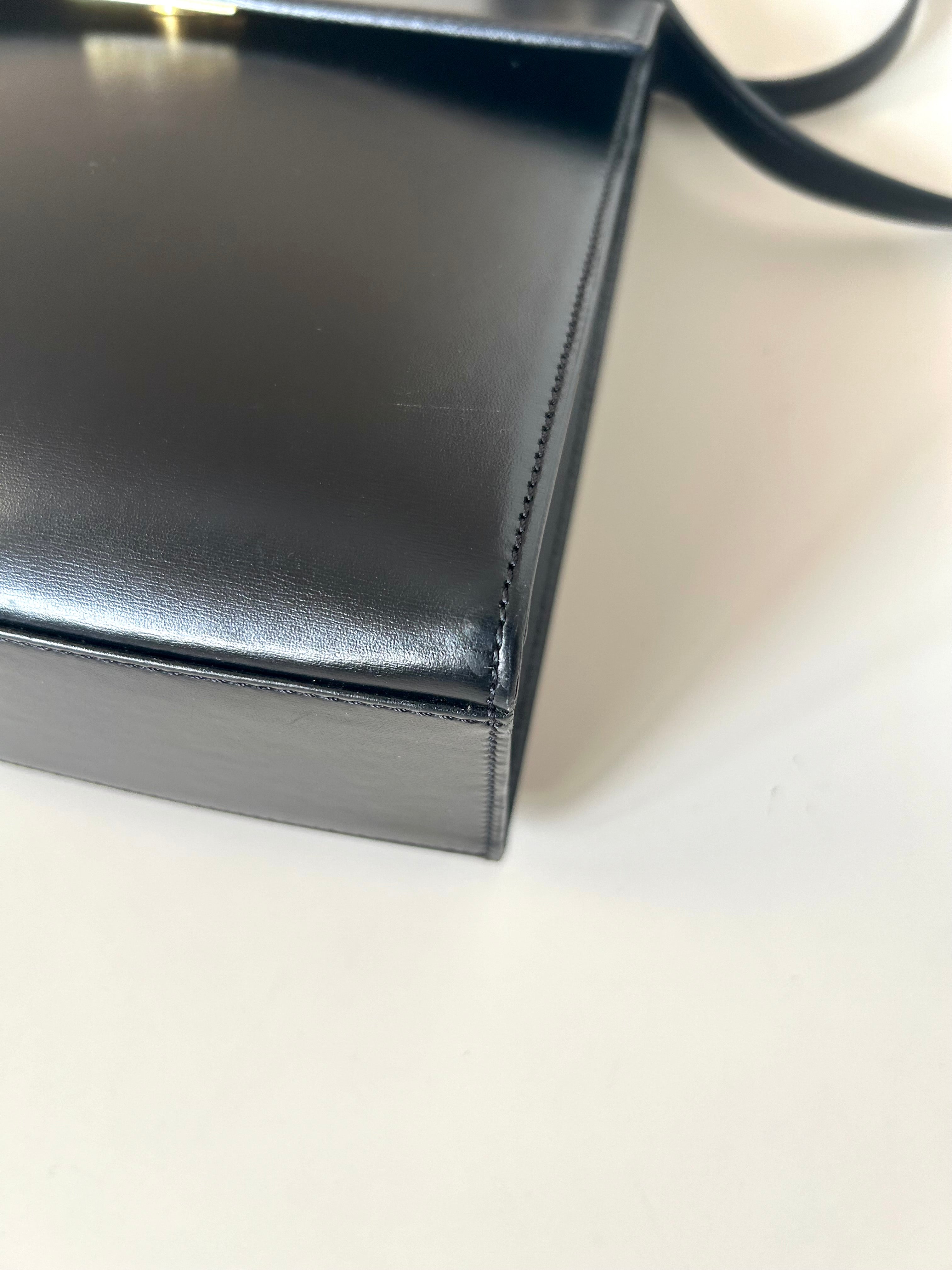 New arrival-CELINE rare black gold buckle small Kelly handbag/side bag/crossbody bag