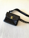 CHANEL rare black leather gold swivel buckle belt bag/side bag/clutch
