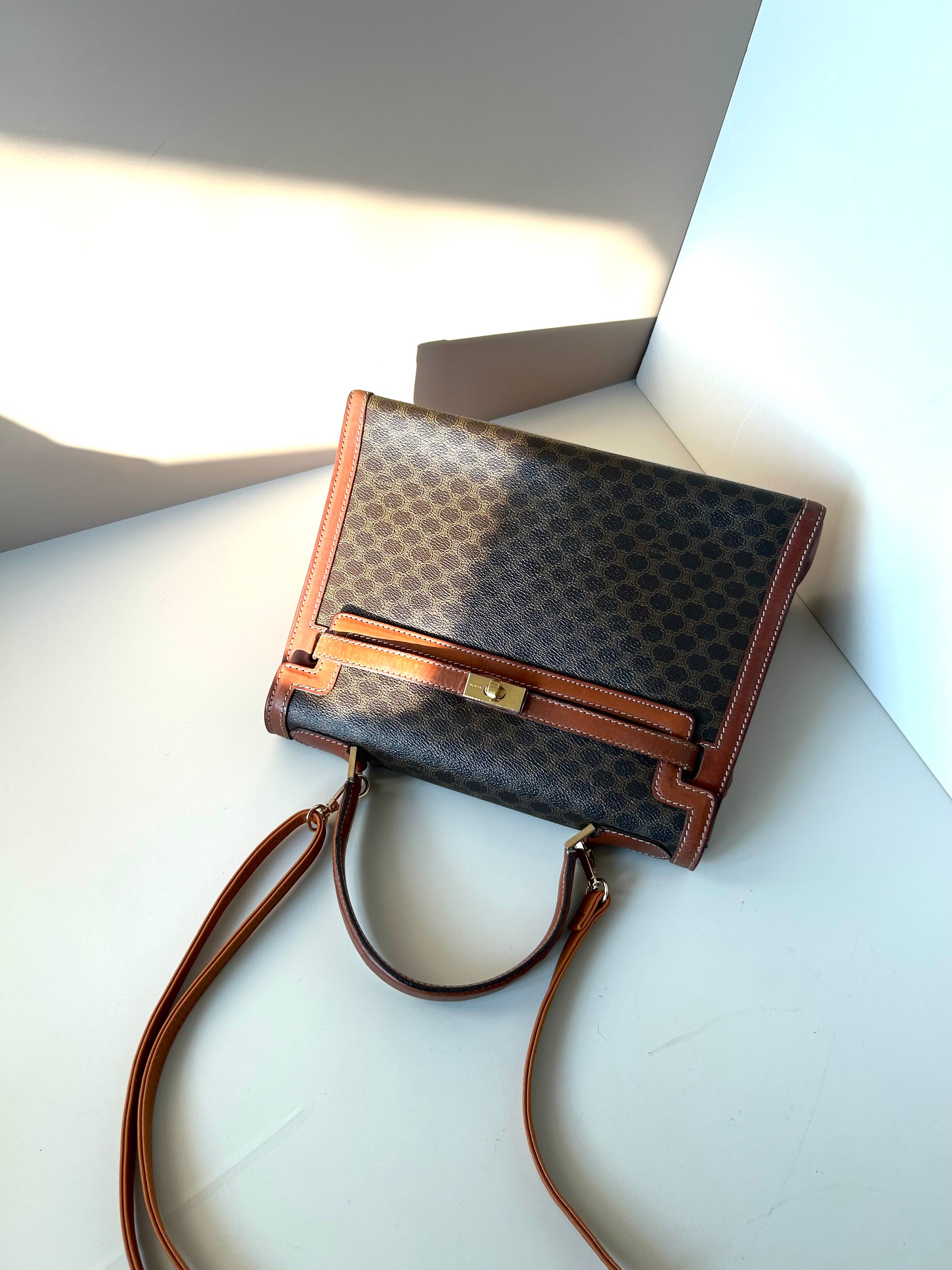 CELINE rare old flower Kelly / side bag / oblique backpack / handbag