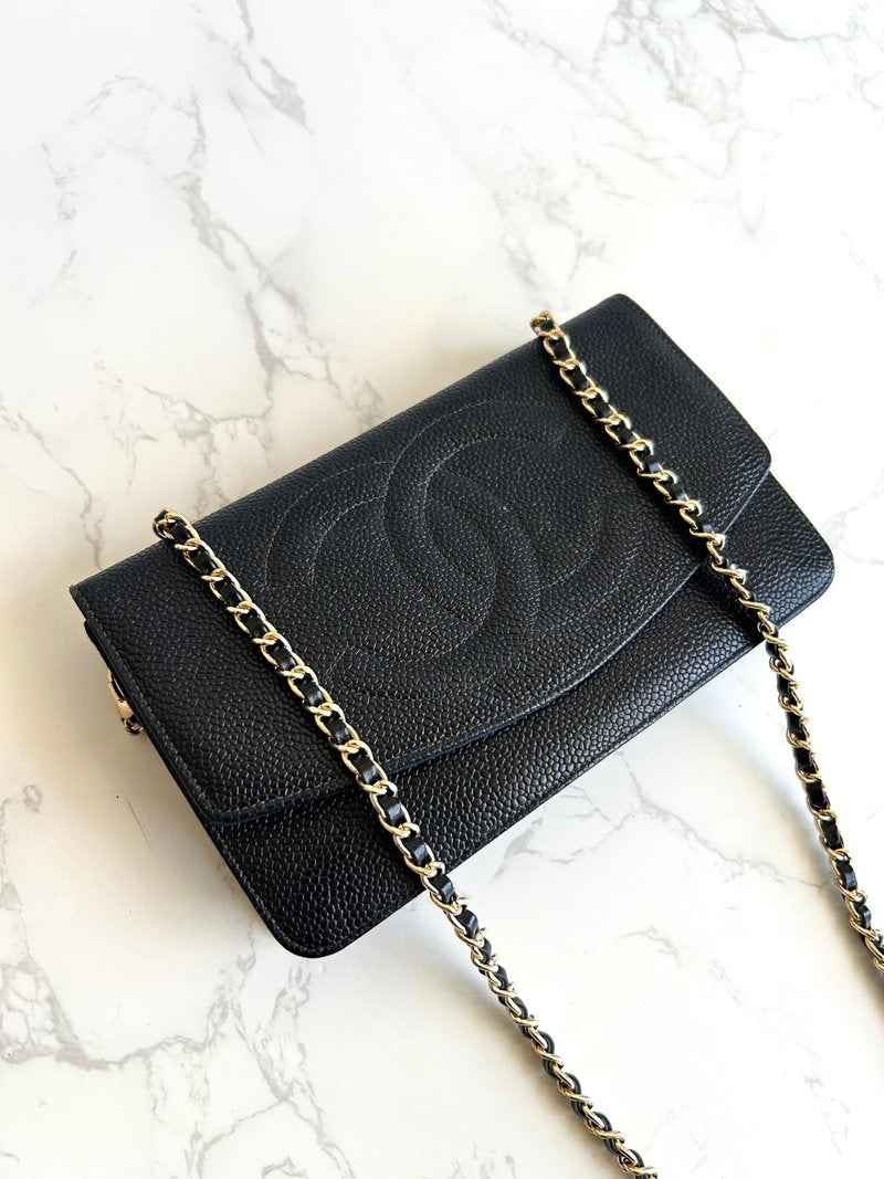 CHANEL Rare Black Caviar Leather WOC/Wallet/Side Bag/Messenger Bag
