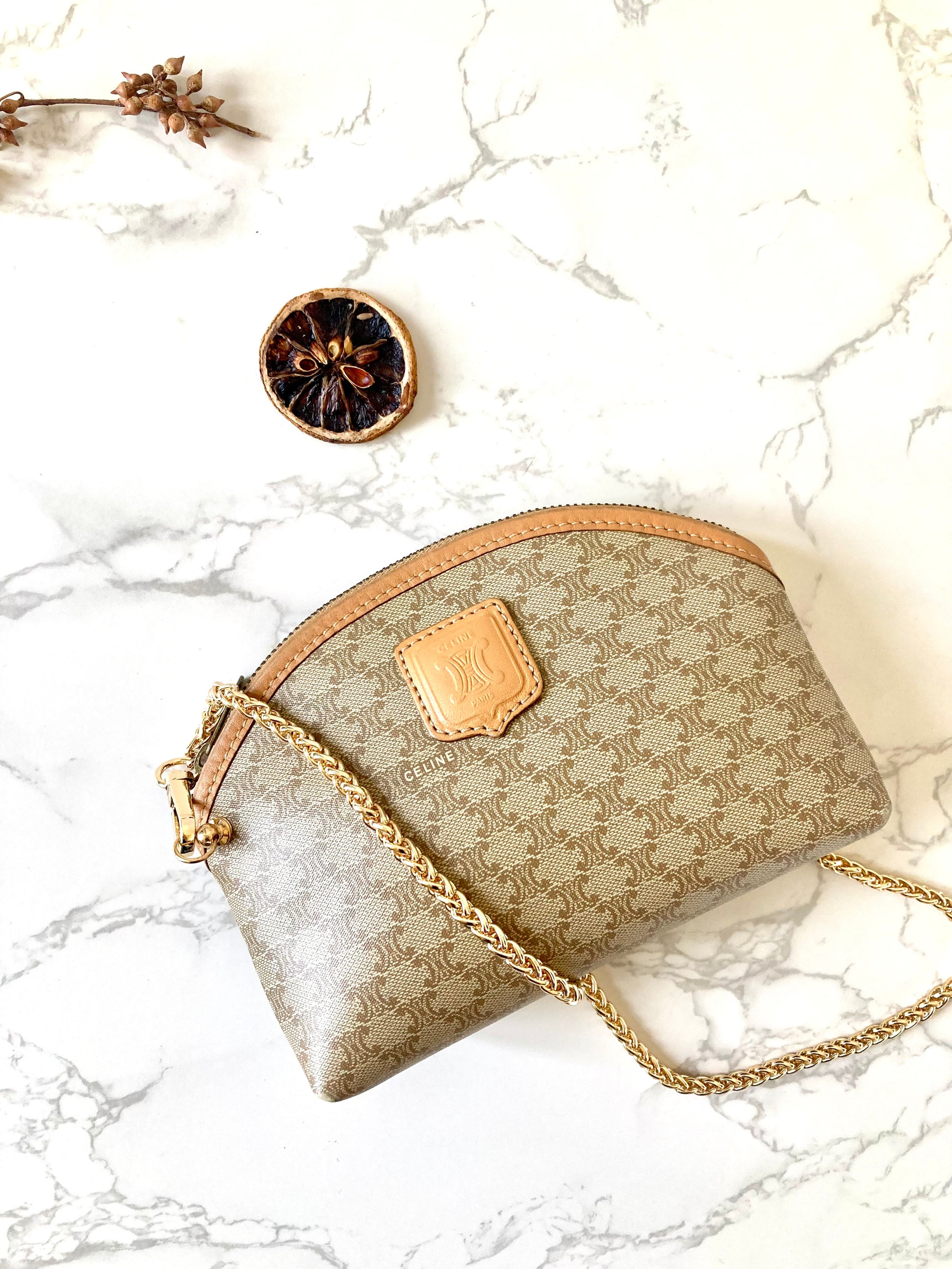 CELINE Beige Macadam Monogram Two-way Mini Crossbody / Clutch