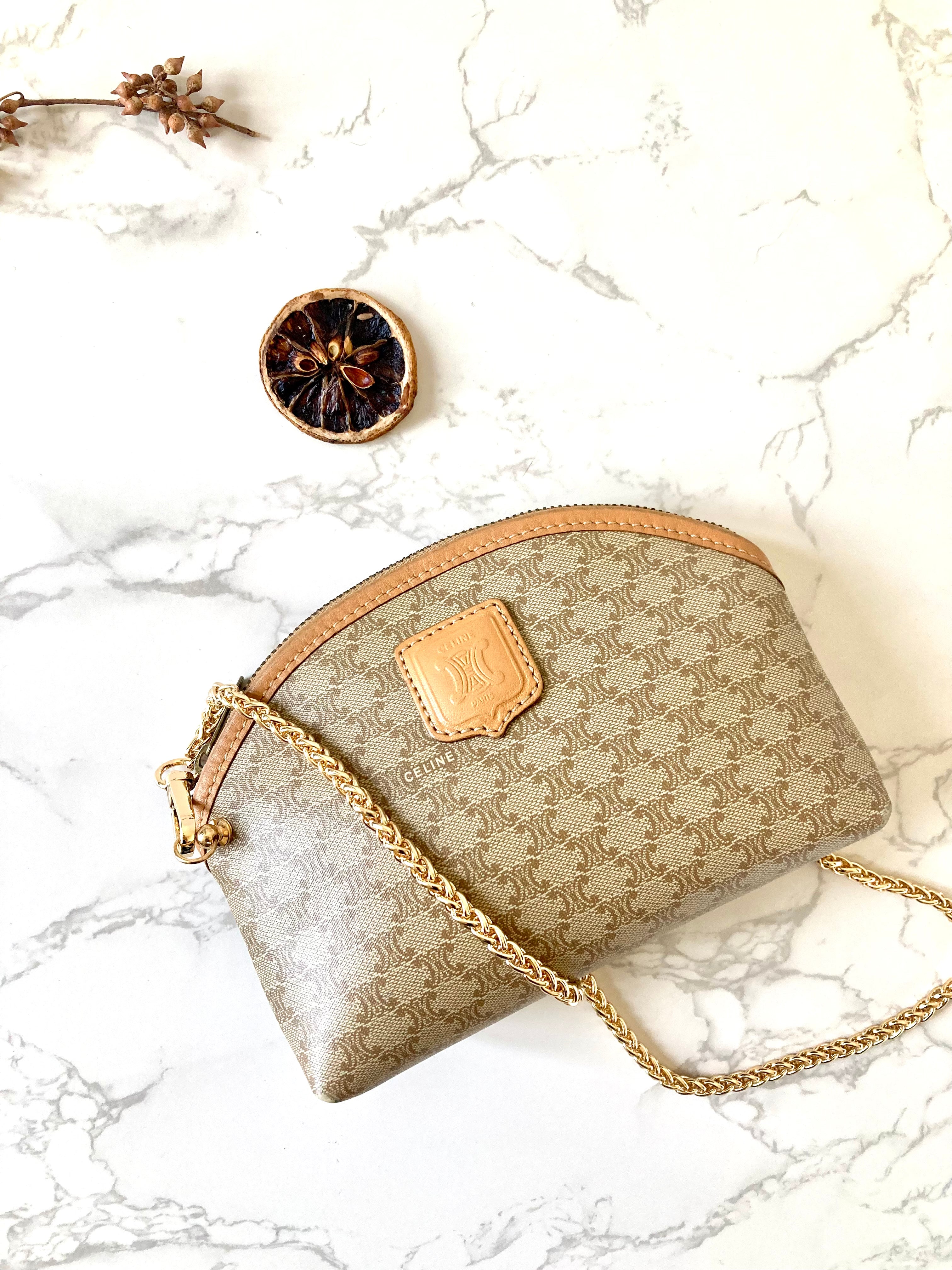 CELINE Beige Macadam Monogram Two-way Mini Crossbody / Clutch