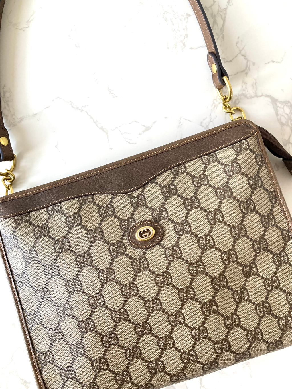GUCCI Brown Monogram Gold Accessories Two-way Shoulder Bag / Pouch Bag