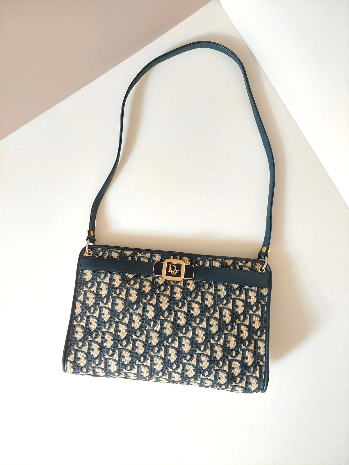 CHRISTIAN DIOR dark blue monogram shoulder bag / side bag