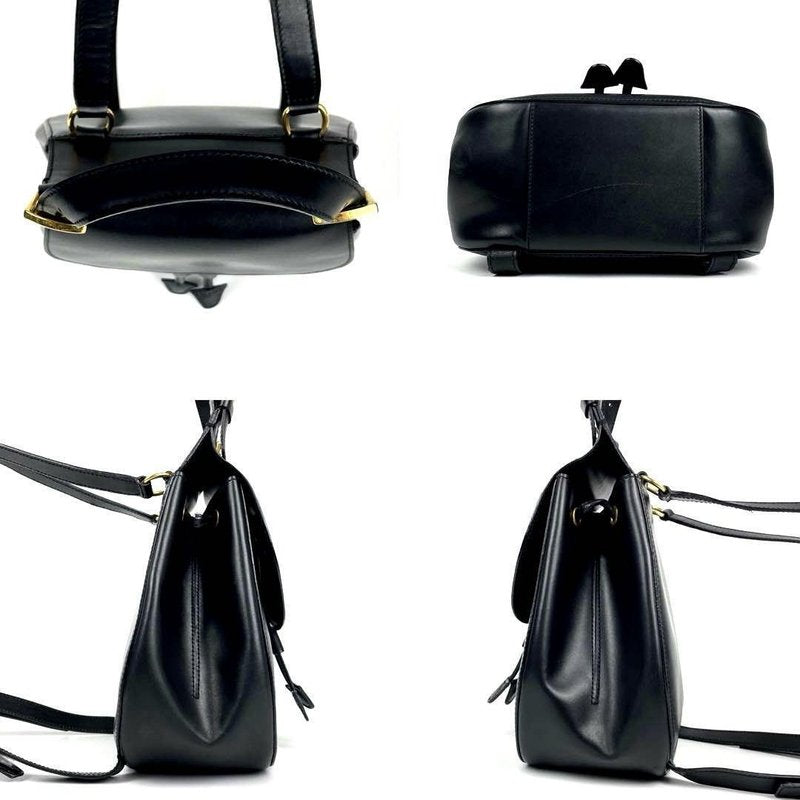 CELINE 稀有黑金色圓弧翻蓋皮革後背包