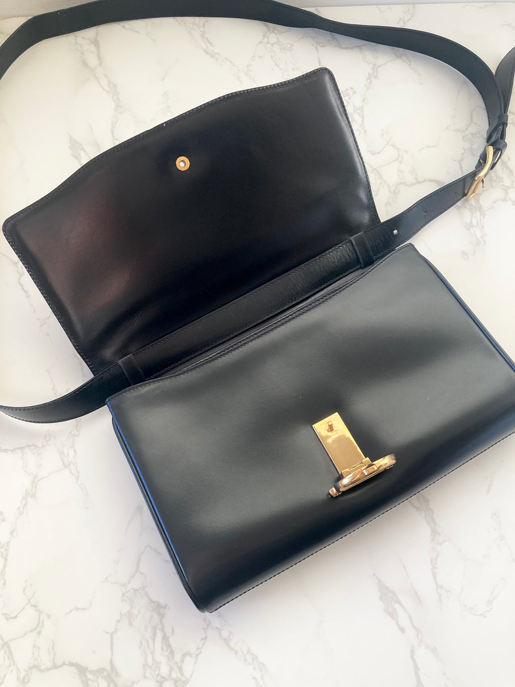 CELINE Black x Gold Horseshoe Shoulder / Crossbody Bag