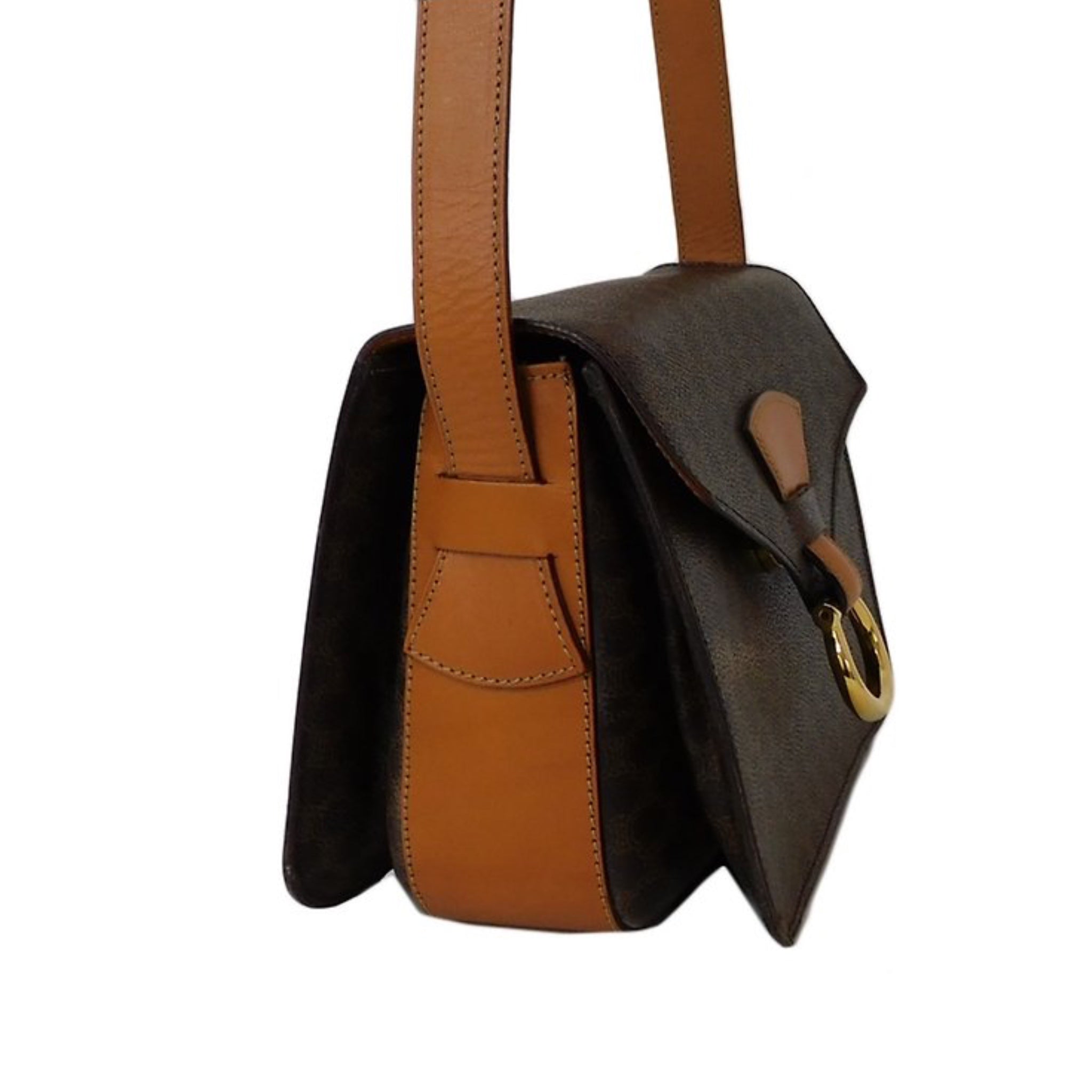 CELINE with original box and dust bag - brown old flower leather horseshoe gold buckle small bag/side bag/crossbody bag