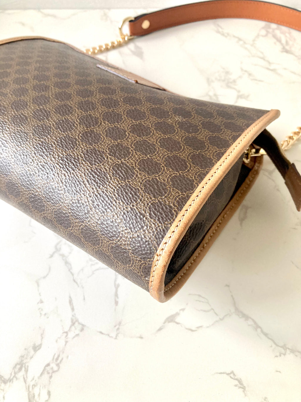 CELINE Brown Macadam Monogram Two-way Shoulder Bag / Pouch Chain Bag