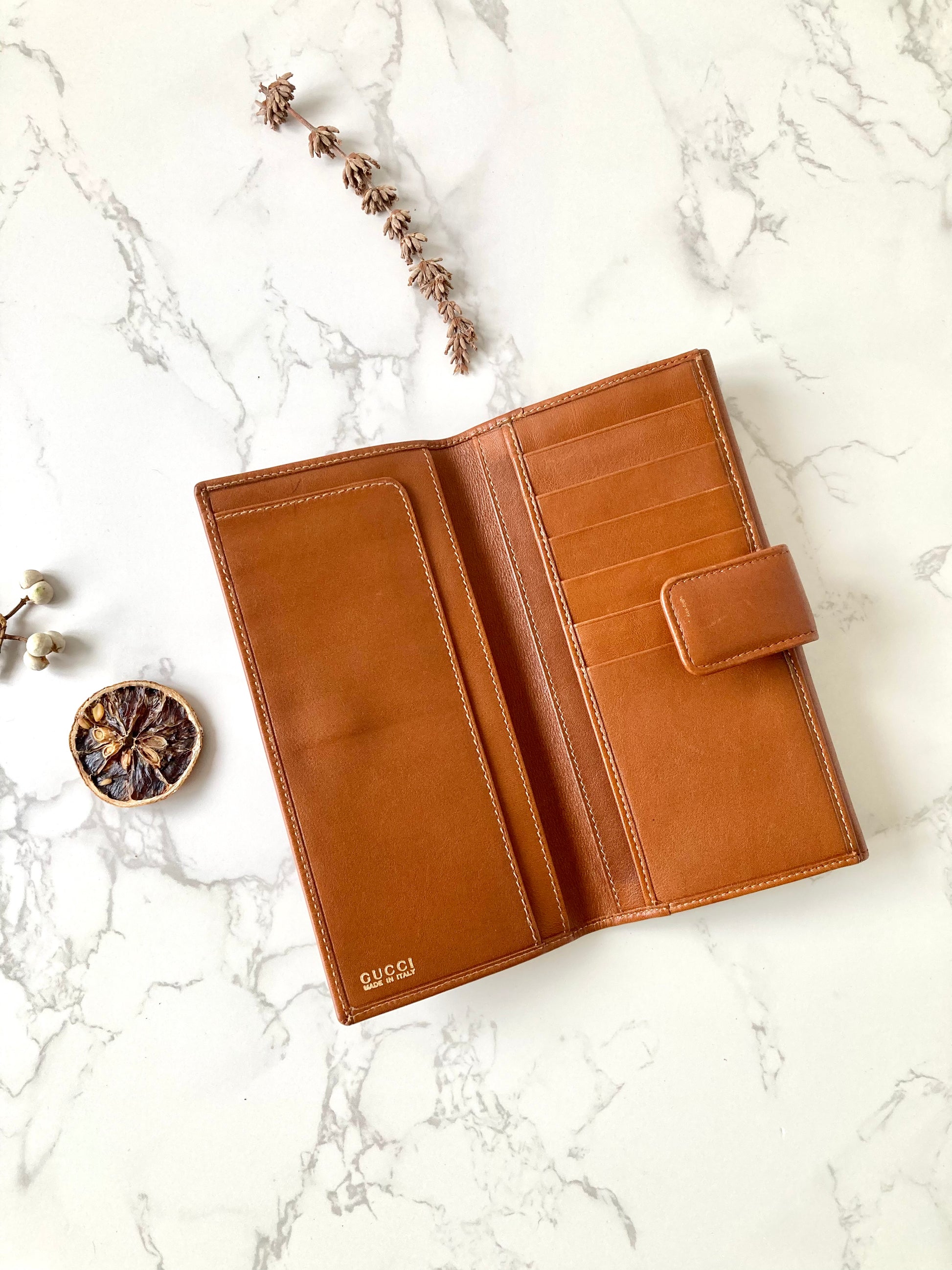 GUCCI Bamboo Caramel Brown Leather Long Bi-fold Wallet