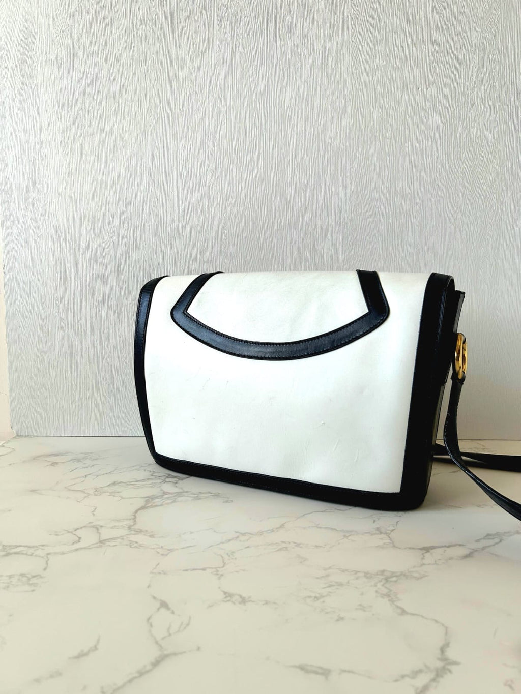 CELINE rare rotating planet blue black and white color side bag / oblique bag