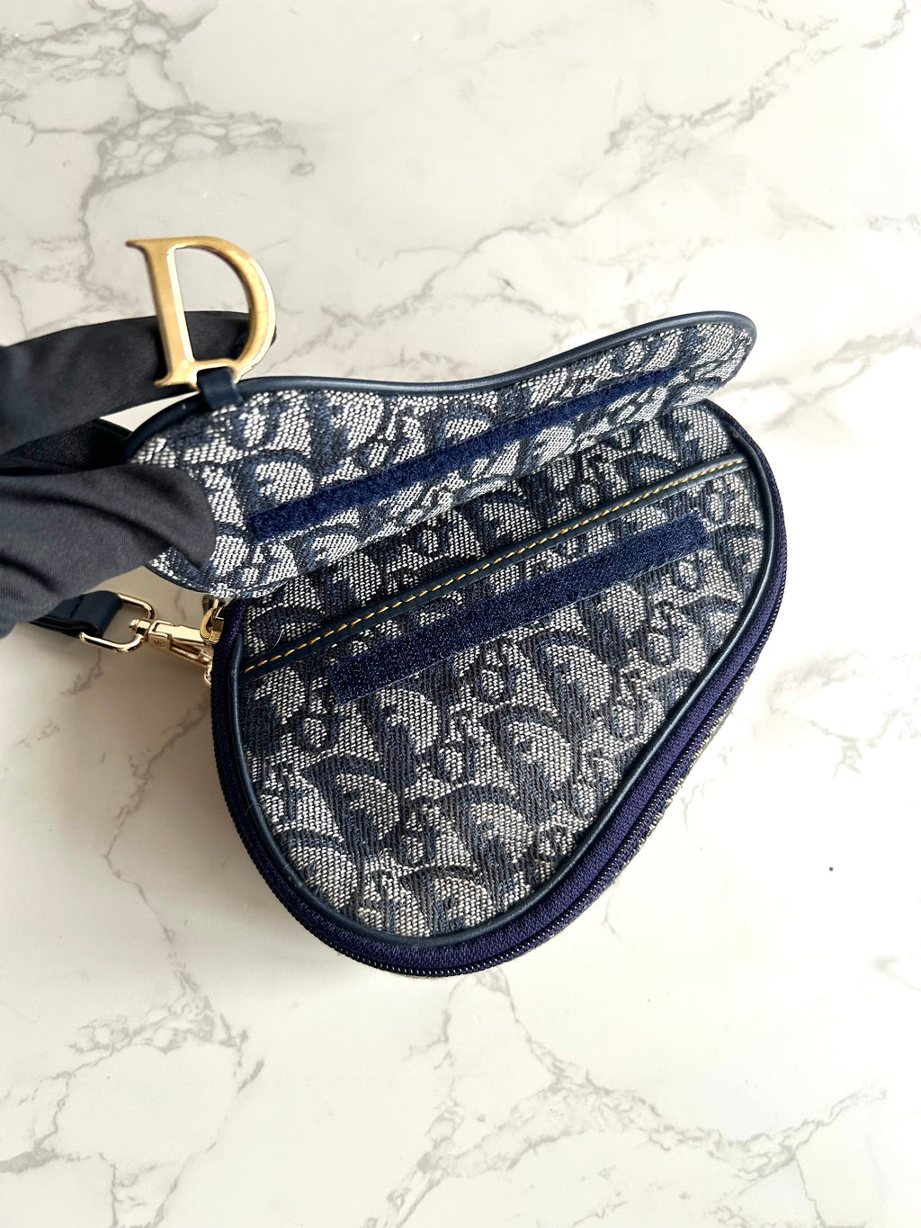 稀有中古Dior深藍老花馬鞍包 側背包 斜背包