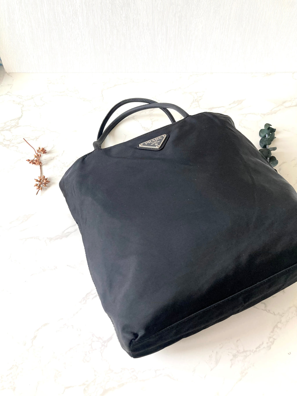 PRADA Nylon Black x Silver Small Tote