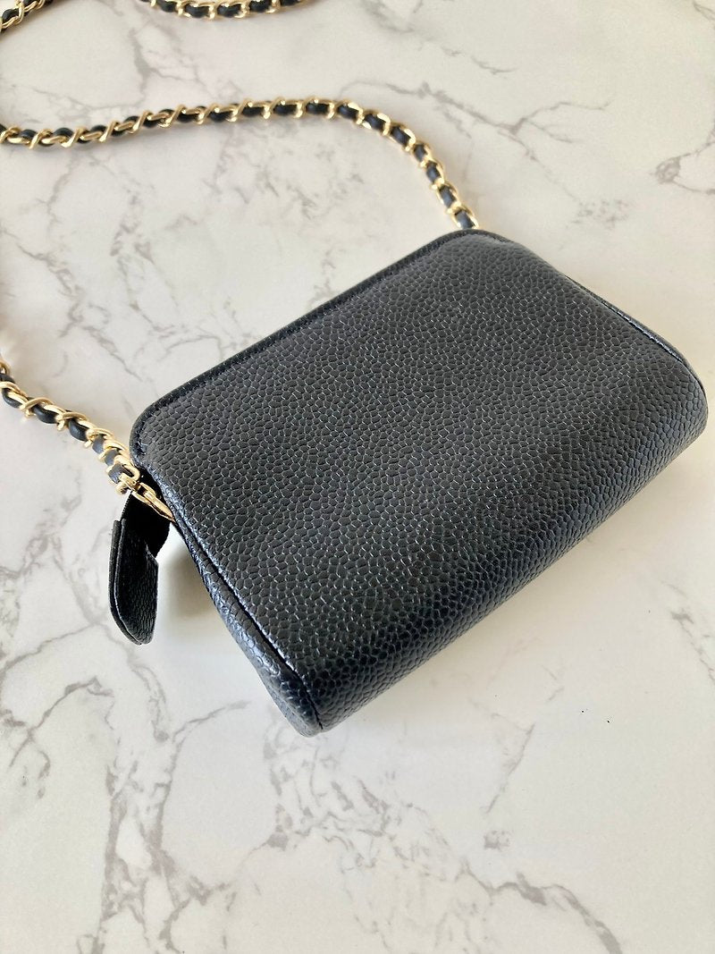 CHANEL Rare Black Caviar Leather Chain Small Bag/Side Bag/Messenger Bag/Clutch Bag