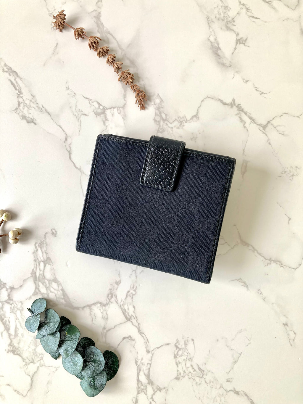 GUCCI Bamboo Black Monogram Compact Wallet