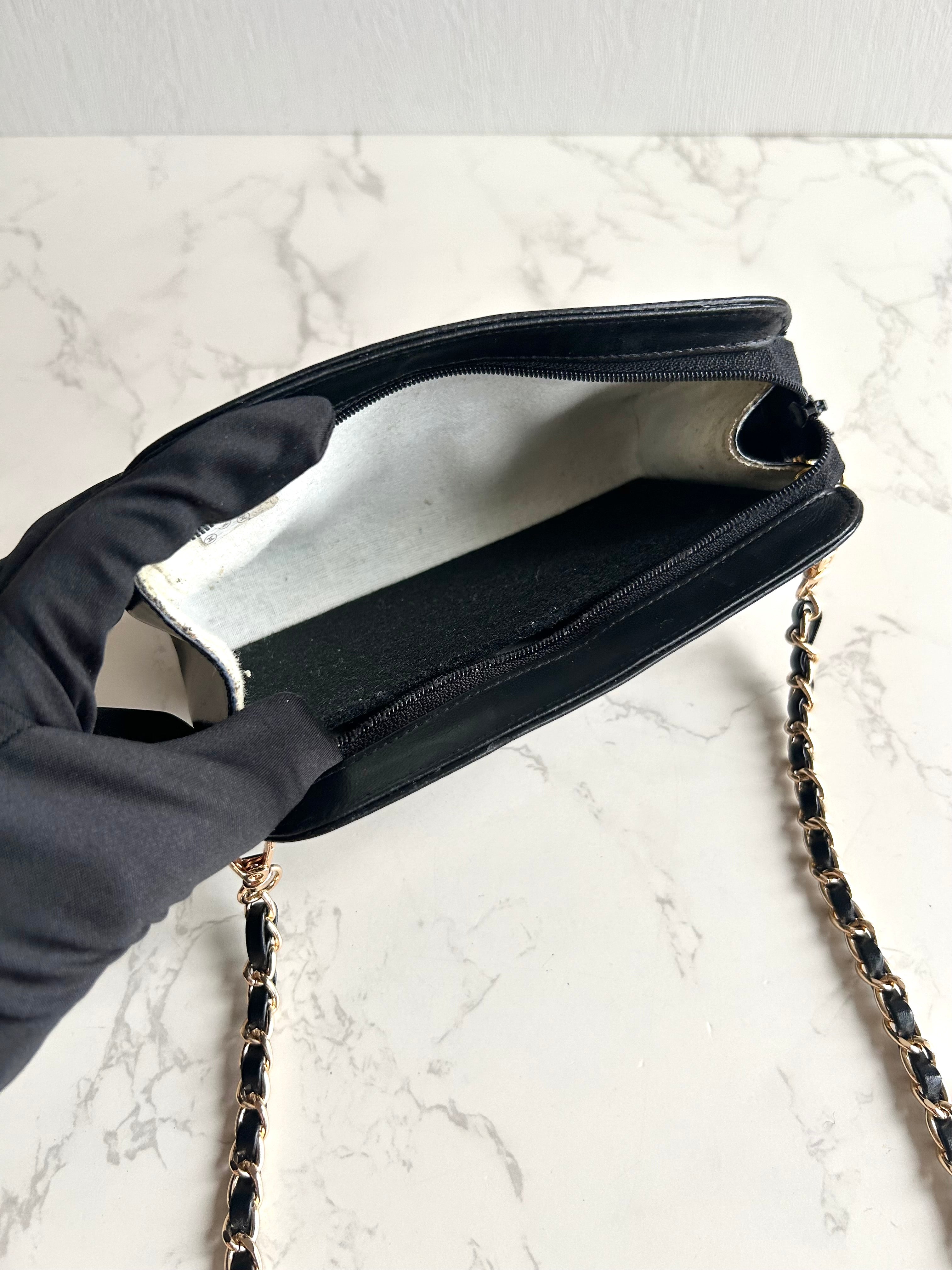 Chanel黑金色皮革斜背包 單肩包 側背包 中古包