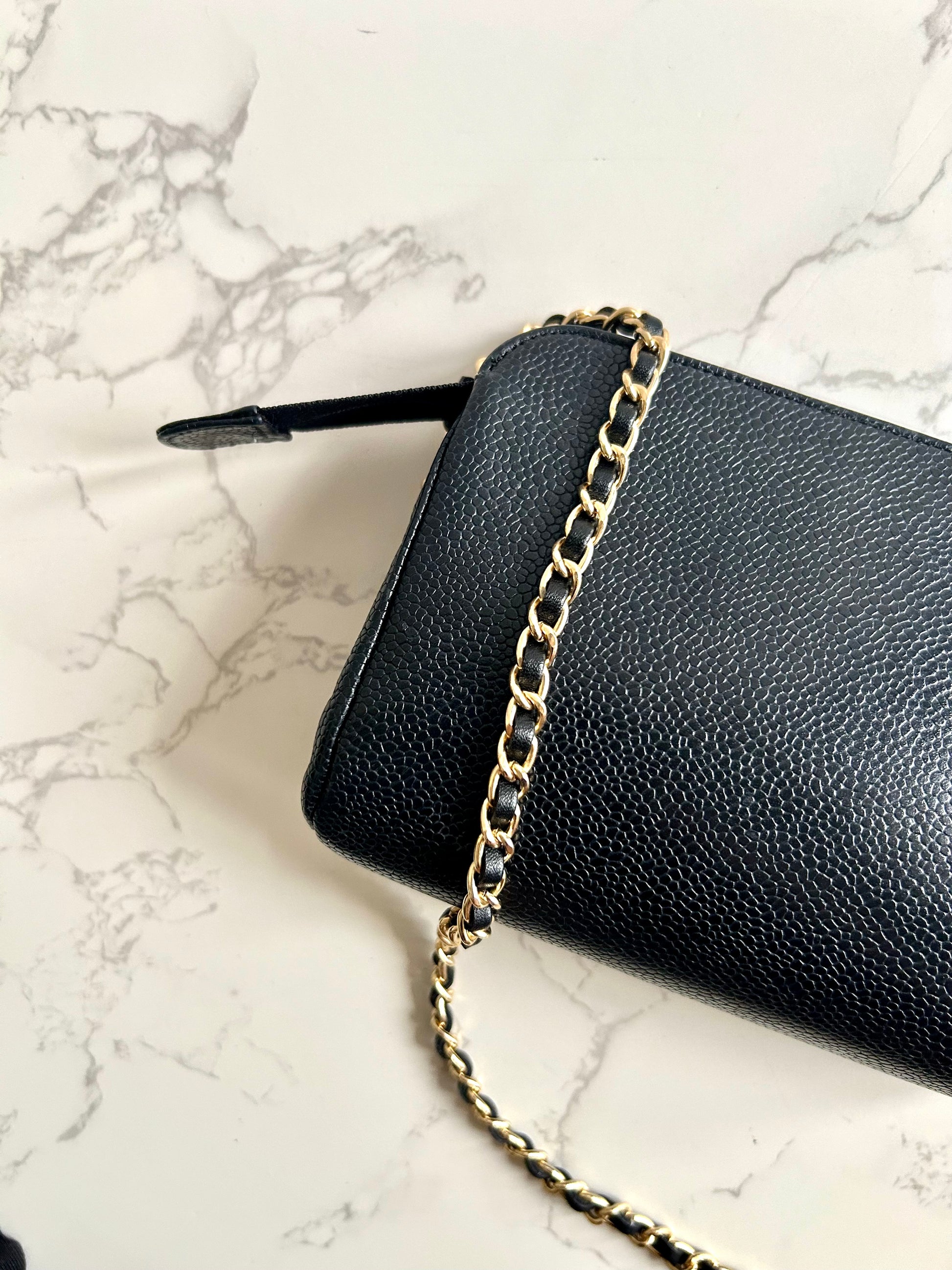 CHANEL Rare Black Caviar Leather Side Bag/Messenger Bag/Clutch