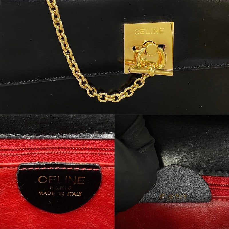 CELINE 稀有金陀錶鏈黑色金環扣小凱莉皮革側背包/手提包 - 日本中古二手Vintage