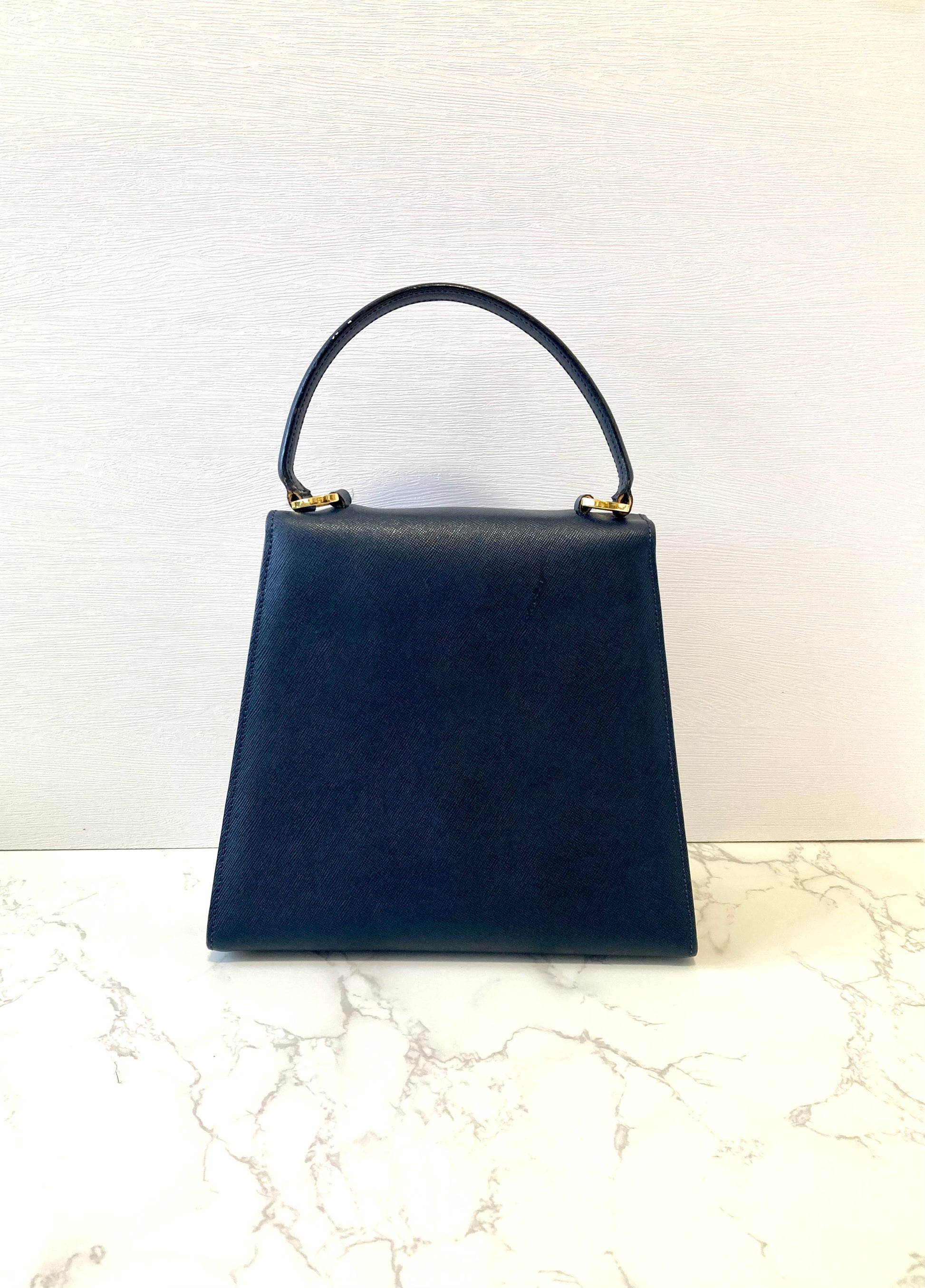 CELINE Rare Navy Blue x Gold Kelly Bag