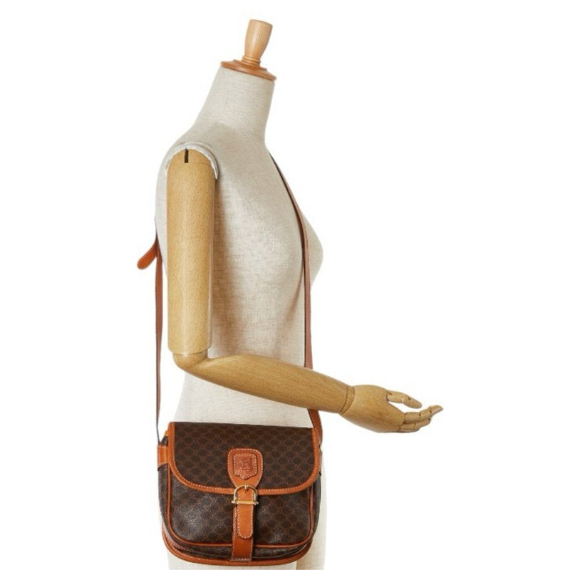 CELINE Brown Old Flower Tofu Side Bag / Crossbody Bag