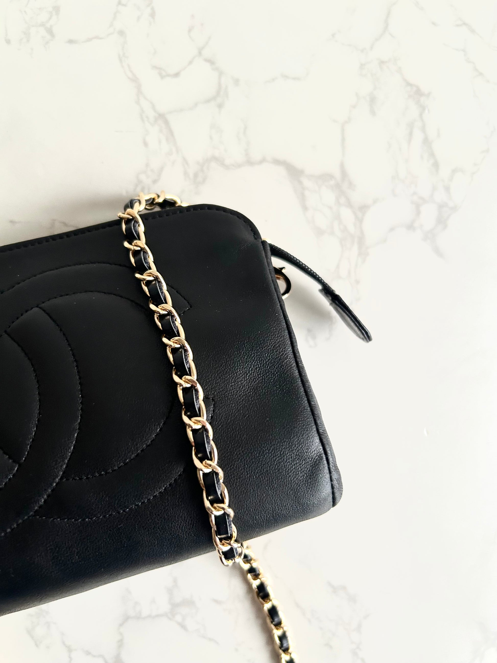 Chanel 黑色小羊皮革Cocomark斜背包/單肩包/側背包